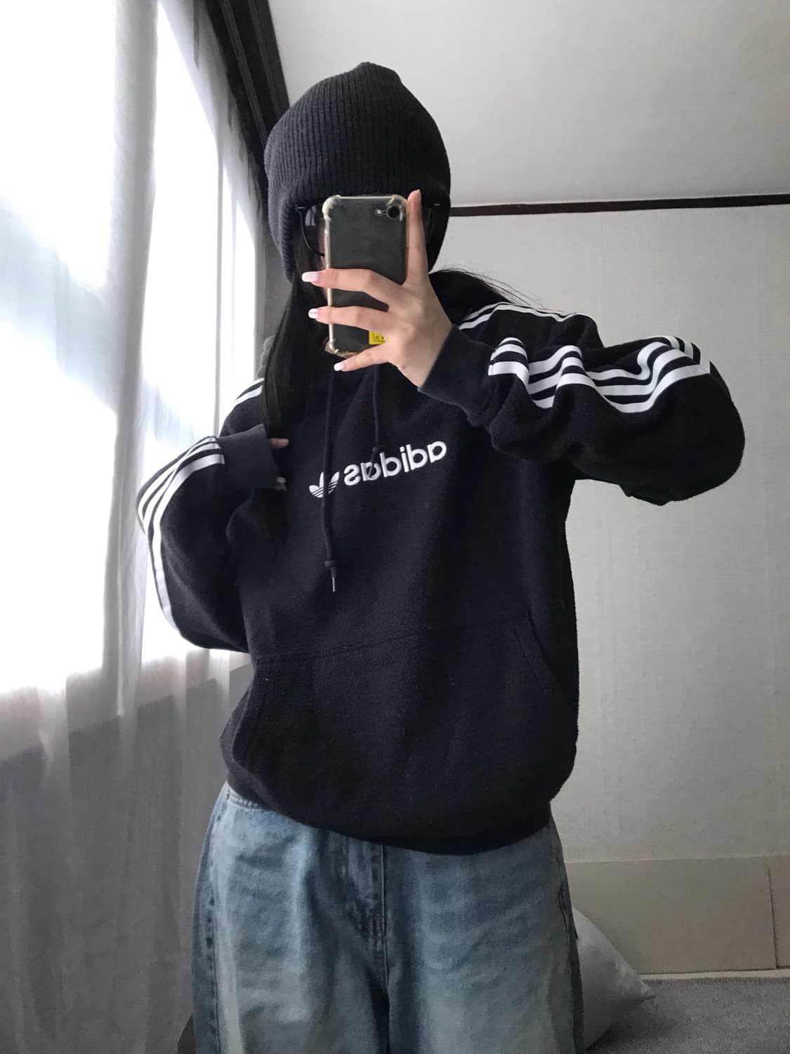 아디다스 블랙 부클 후드티 상품이미지1