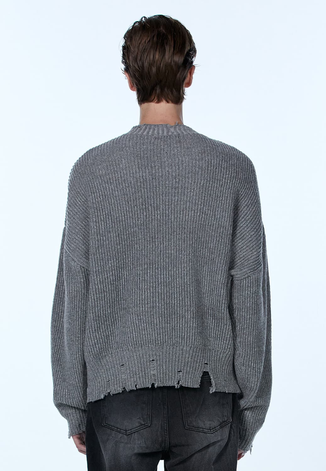 우알롱 브이넥 데미지 니트 그레이 S사이즈 상품이미지2