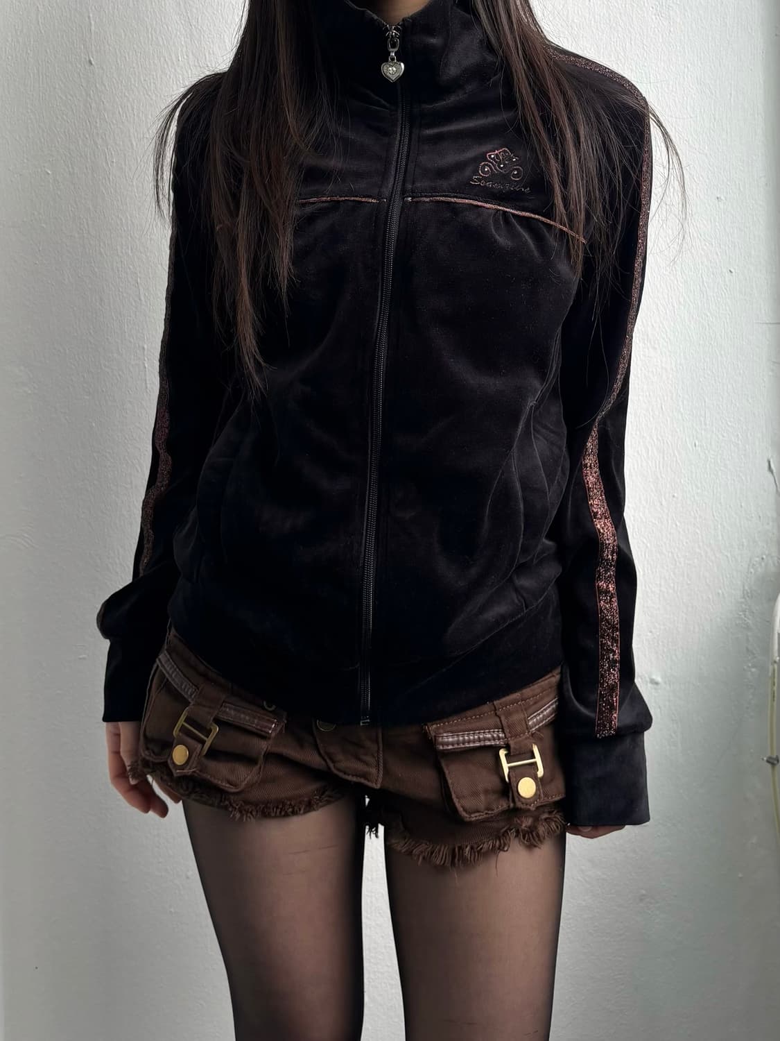 Vintage Black Velvet Zip-Up 상품이미지1