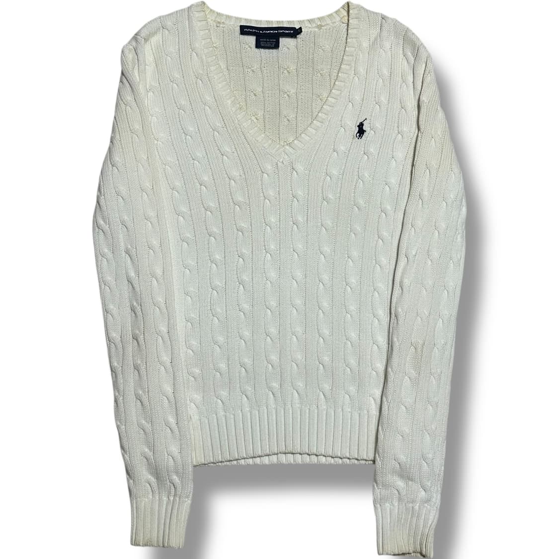 Polo Ralph Lauren 여성용 케이블 브이넥 화이트 니트 상품이미지1