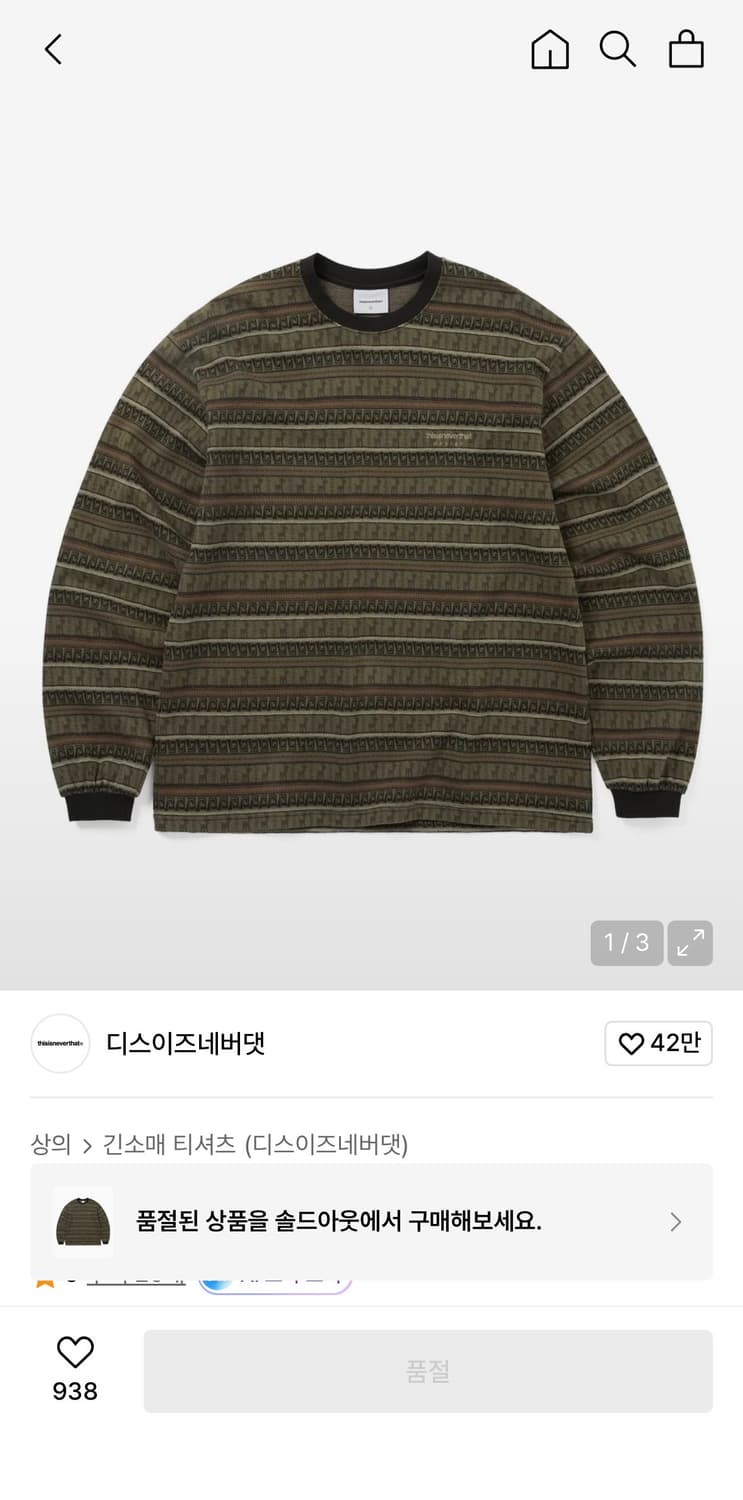 디스이즈네버댓 패턴 스트라이프 롱슬리브 카키 상품이미지1