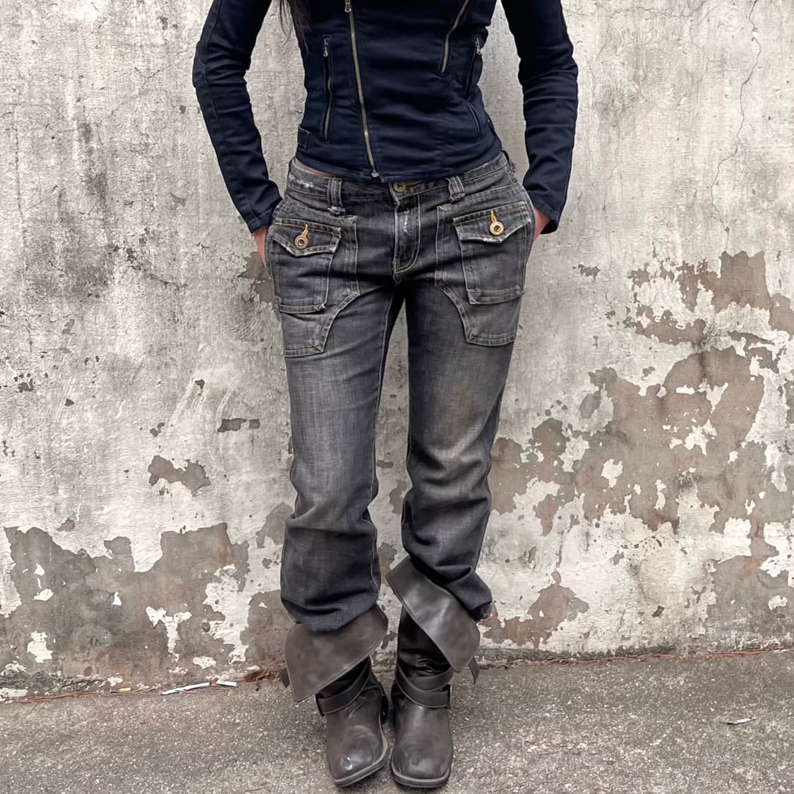 키스마크 일본 빈티지 차콜 부츠컷 청바지 상품이미지1