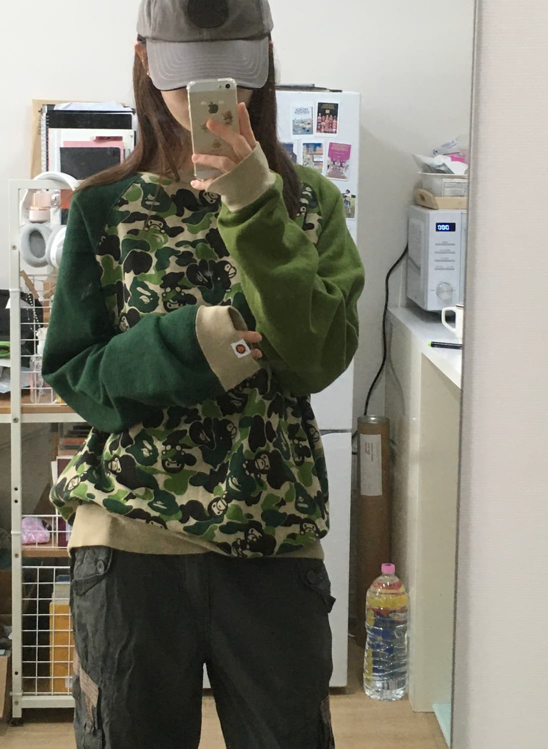 베이프 베이비 마일로 사루 카모 배색 나그랑 맨투맨 녹계 상품이미지1