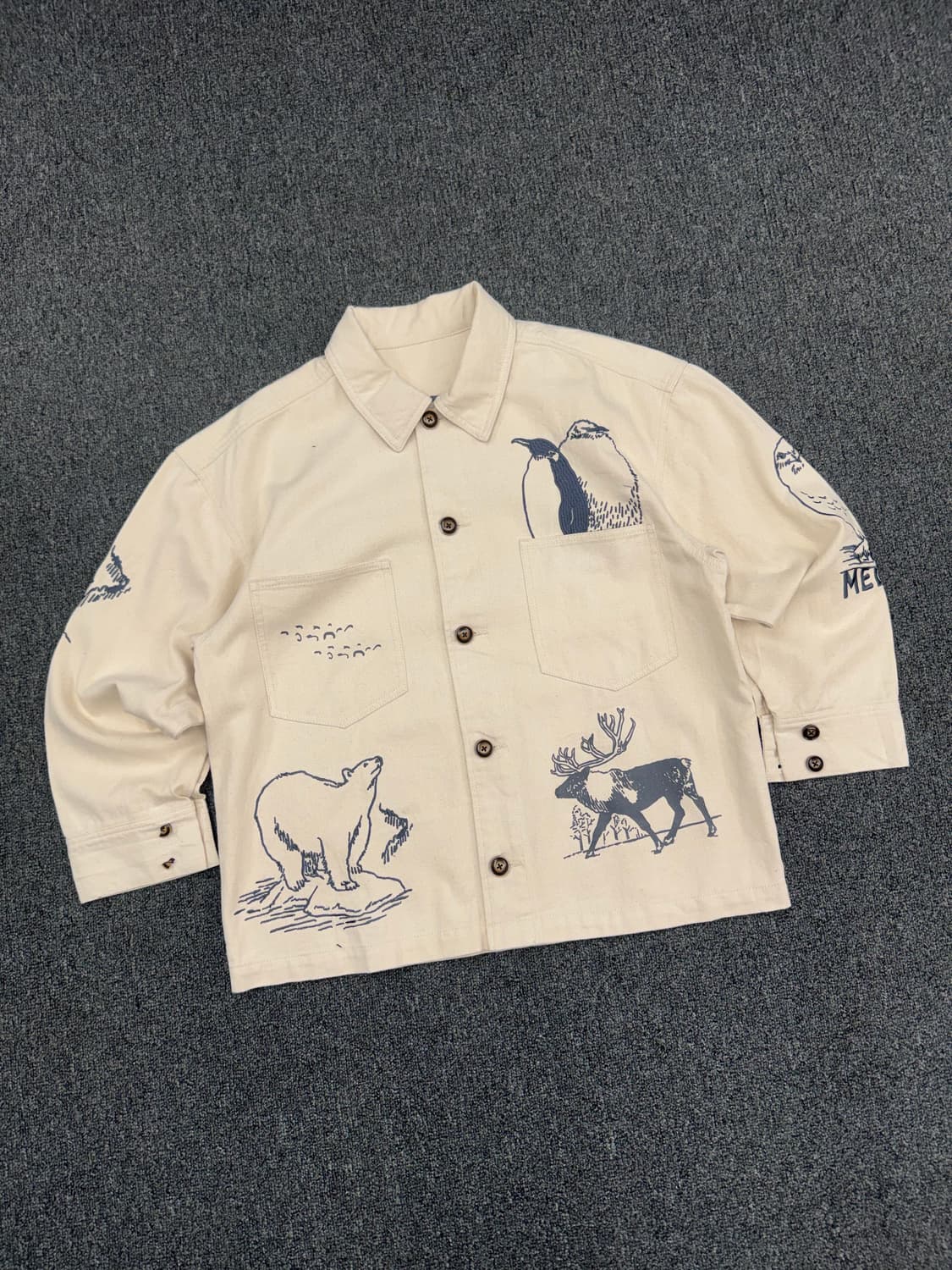 OS)MEDE19F 빈티지 동물 자수 페인팅 베이지 워크자켓 상품이미지1