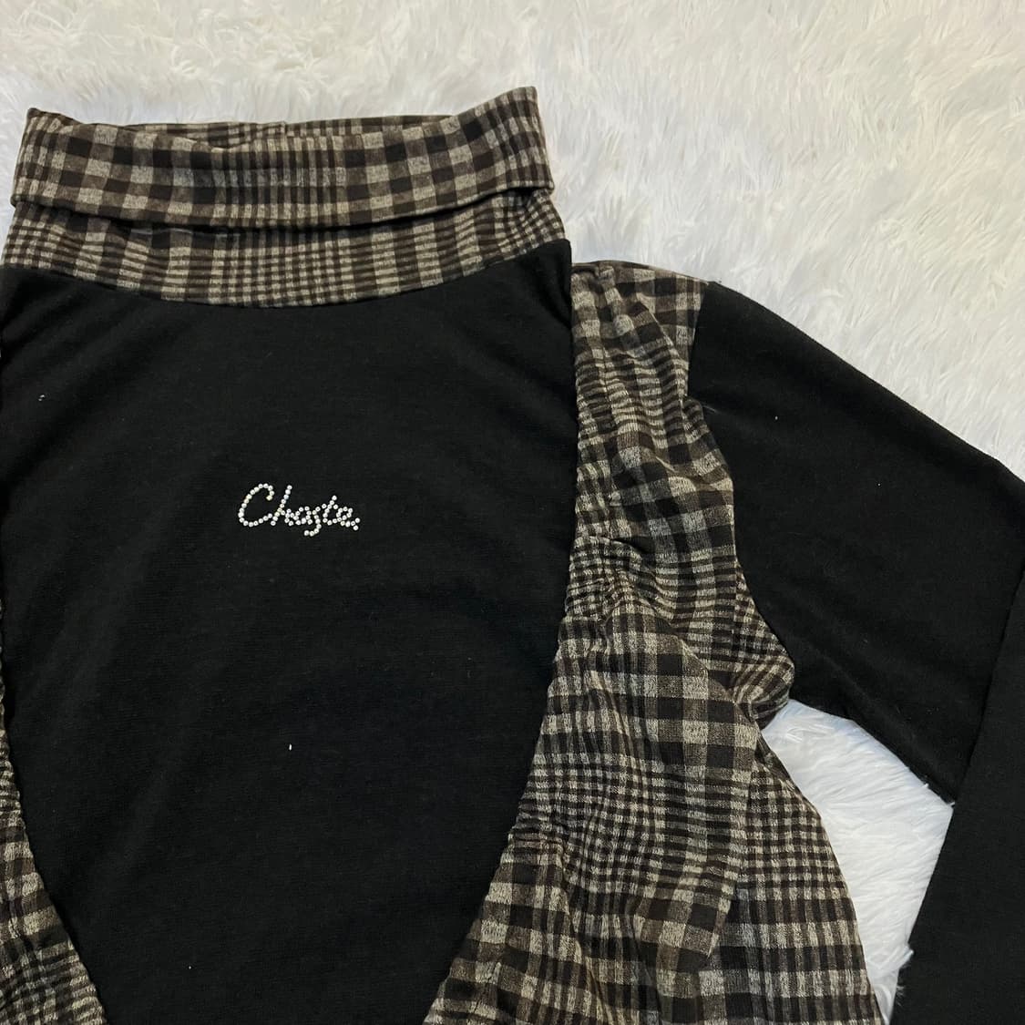 빈티지 초코 브라운 레이어드 리본 폴라 티셔츠 797 y2k 스트릿 갸루 상품이미지3