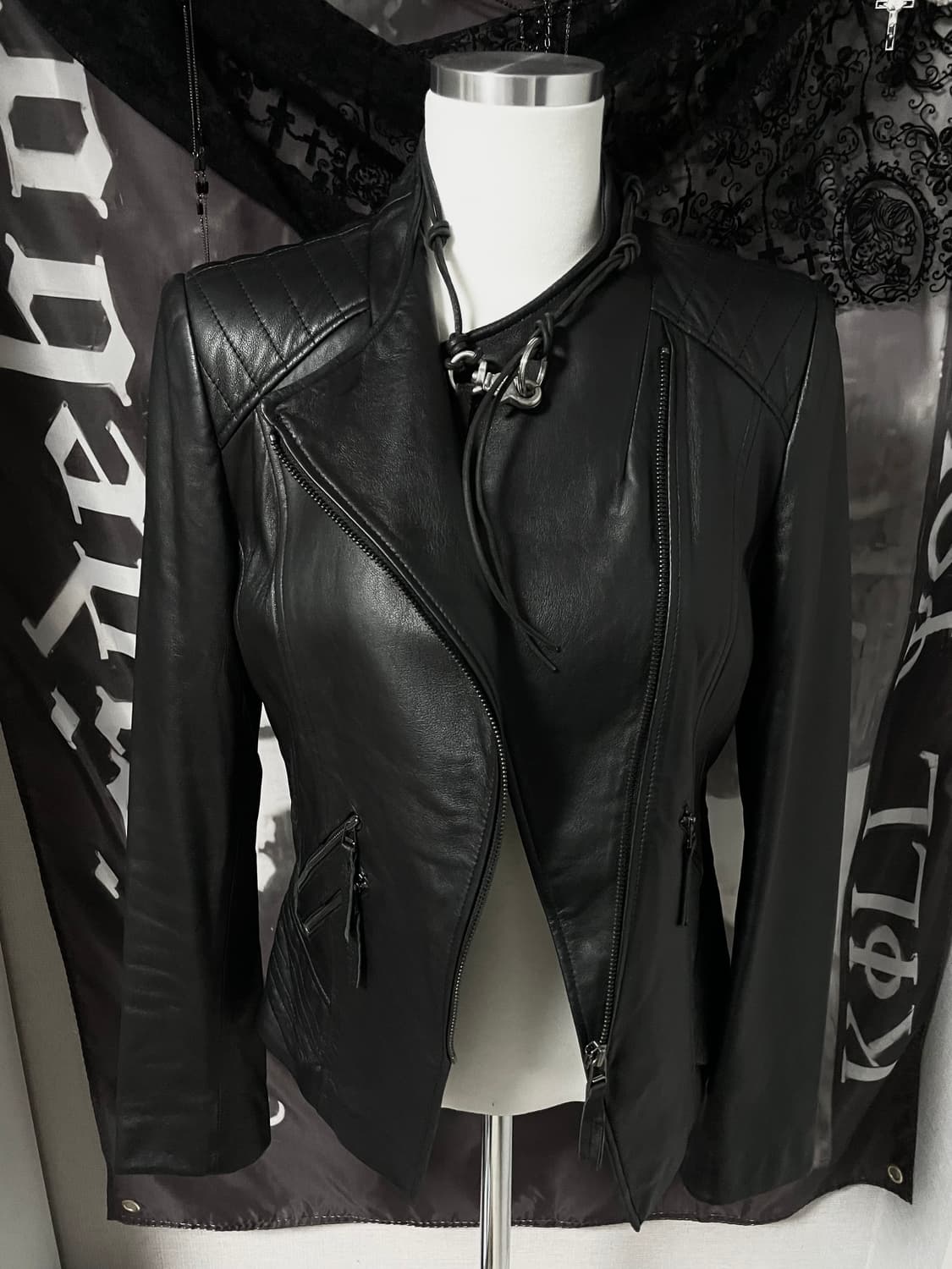 ITALY Sheepskin 릭오웬스맛 비대칭사선지퍼 슬림 레더자켓 블랙 상품이미지5