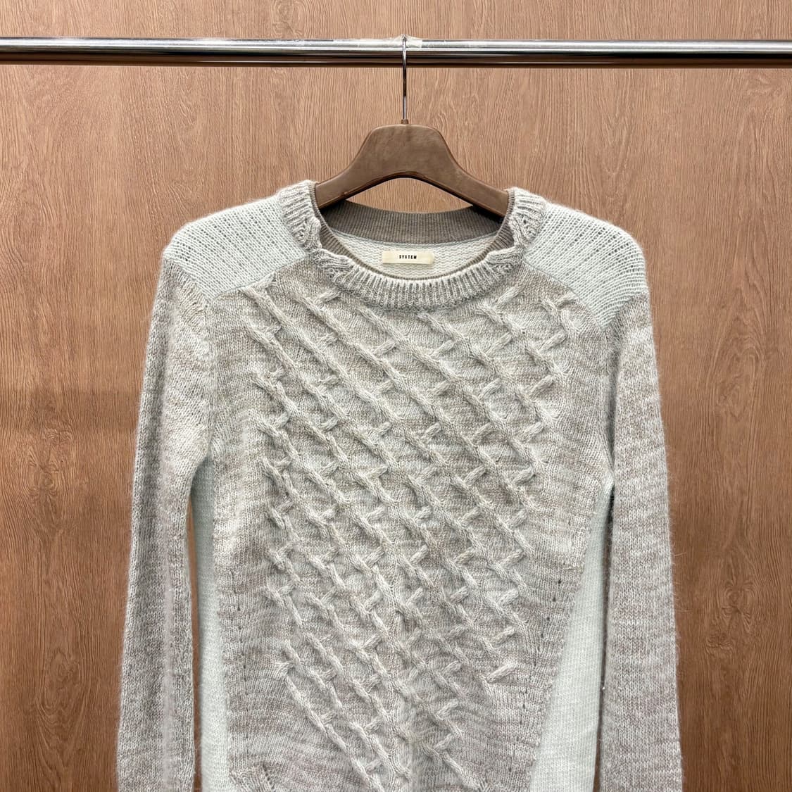 시스템 라운드넥 울 블렌드 니트 케이블 믹스 배색 디테일 베이지 민트 상품이미지4