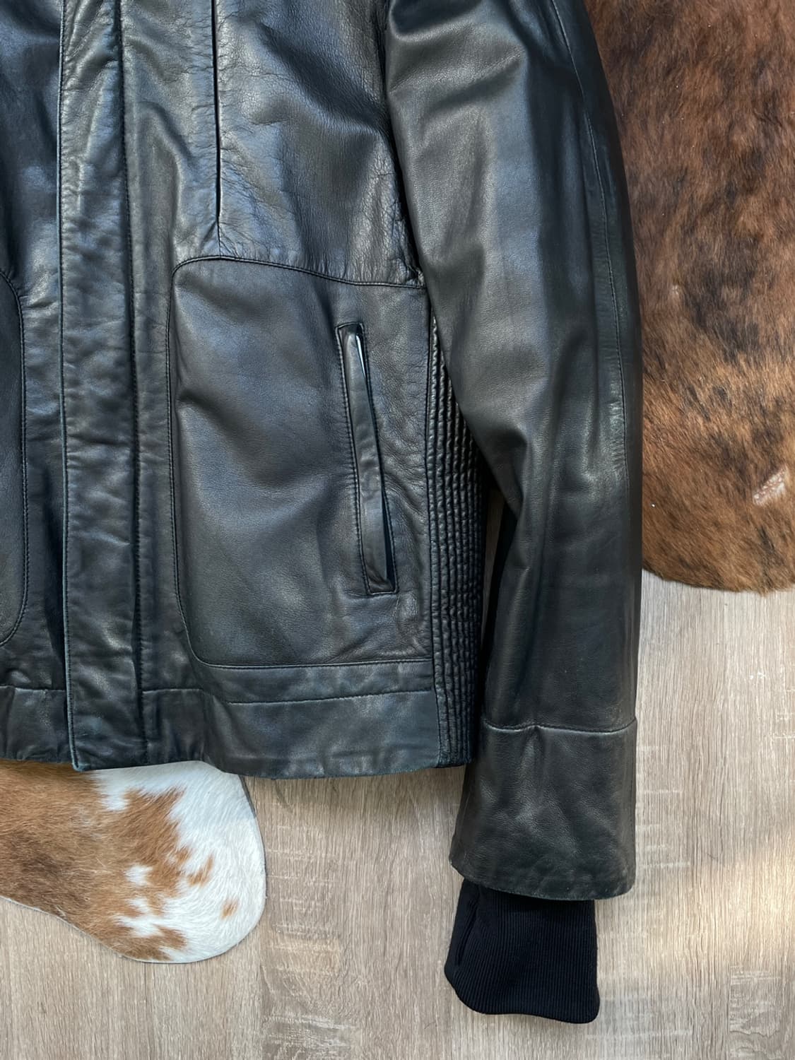 포르쉐 디자인 패션 하이 넥 레더 자켓 상품이미지6