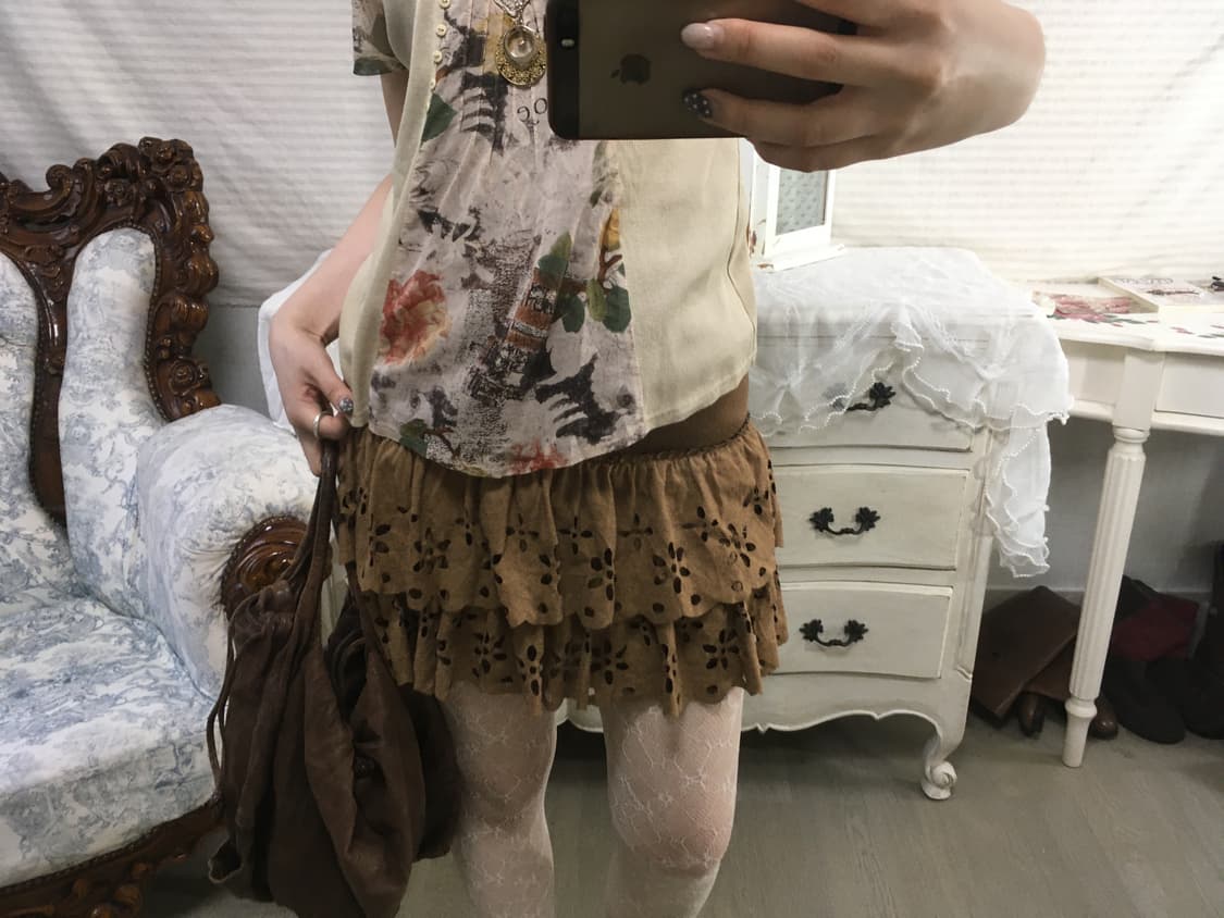 일본빈티지 브라운 펀칭 캉캉 스커트 상품이미지5