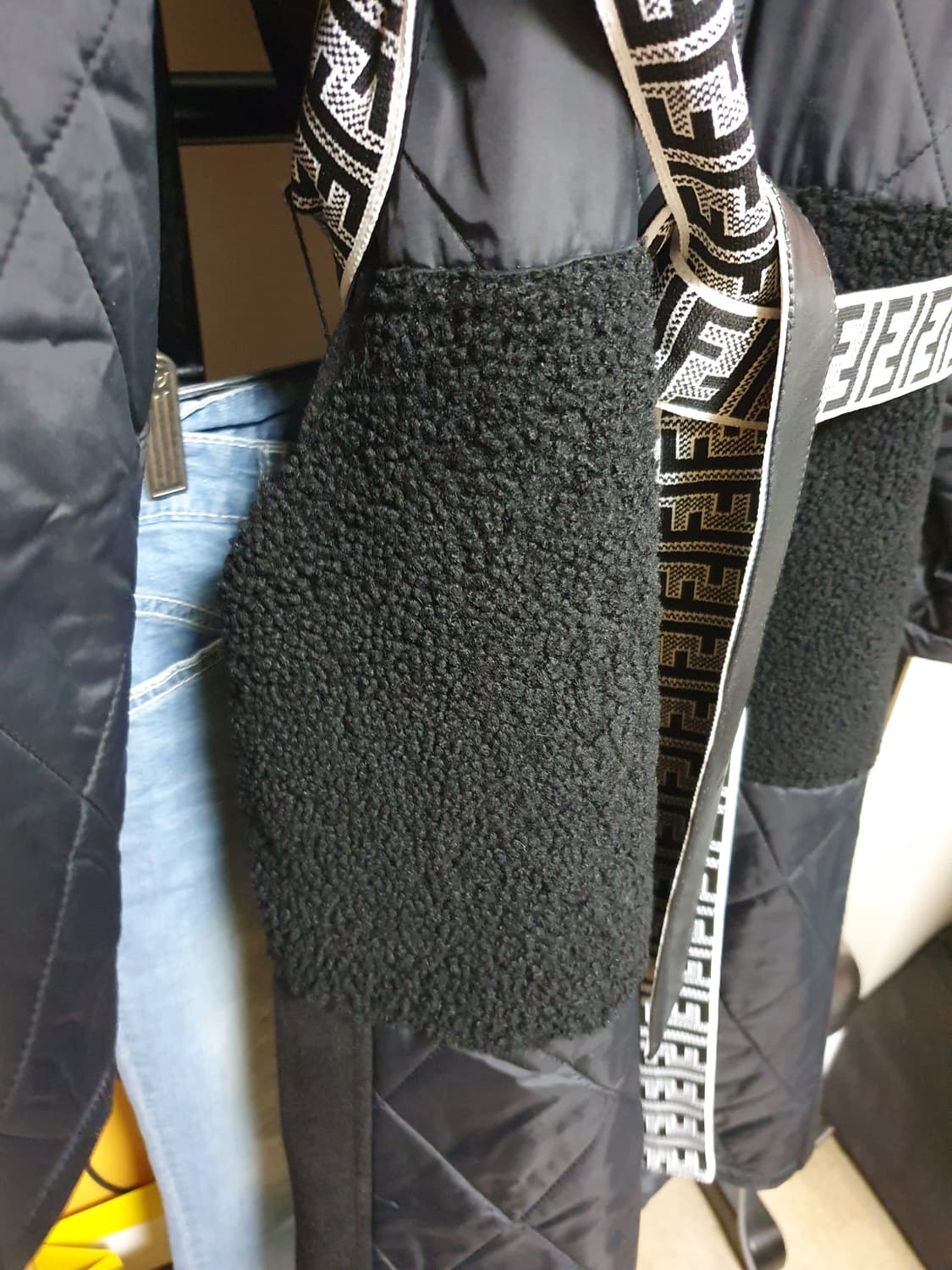 리얼 무스탕 카라 주머니 패딩 롱코트 M 상품이미지6