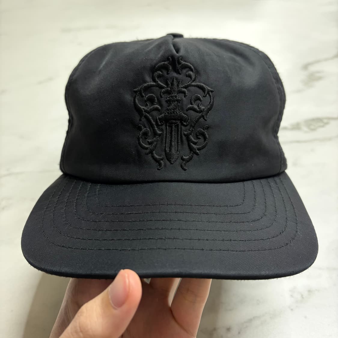 레어) 90s 올드 크롬하츠 나일론 대거 자수 캡 모자 블랙 OS 상품이미지1
