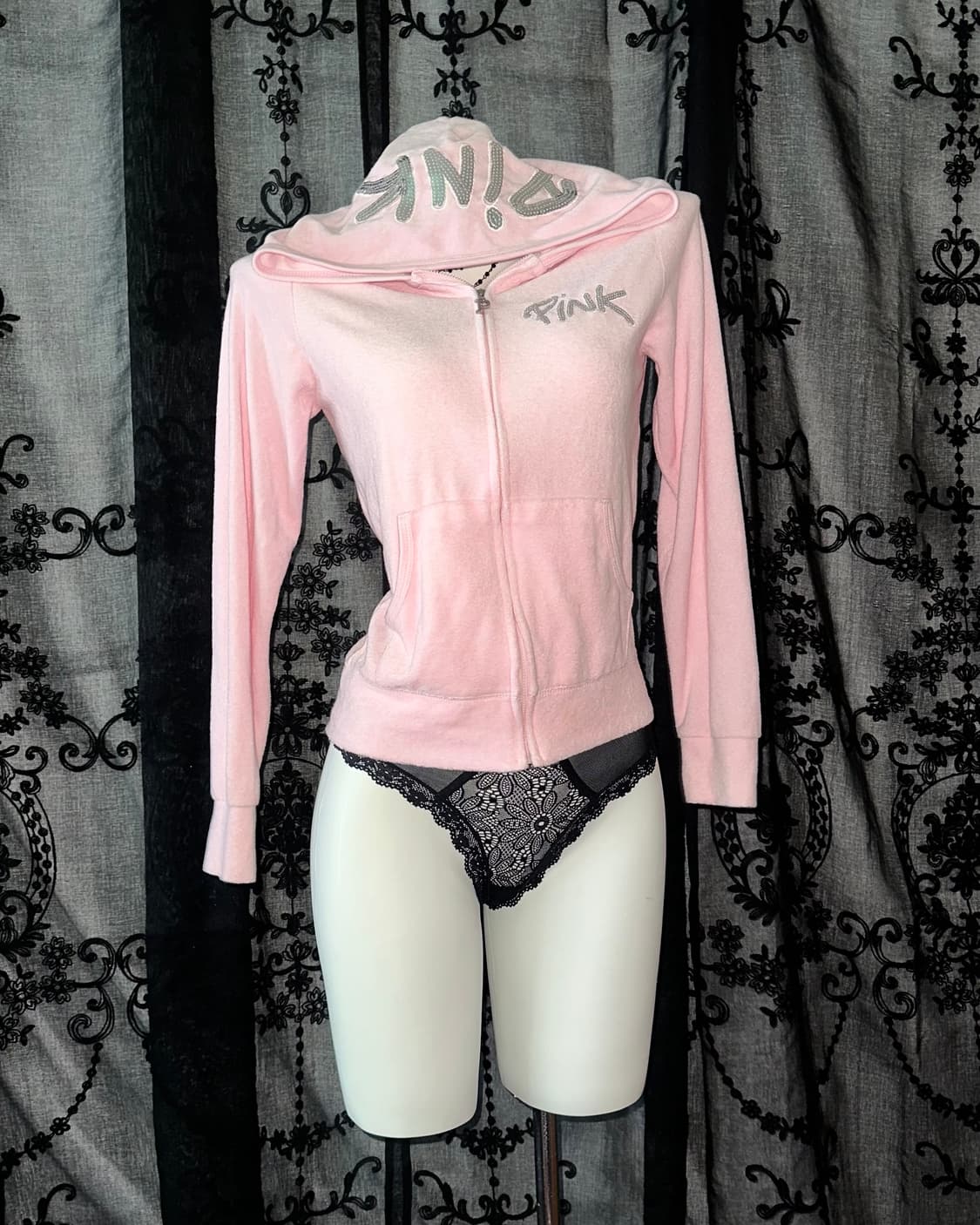#pink velvet hooded zip-up 상품이미지1