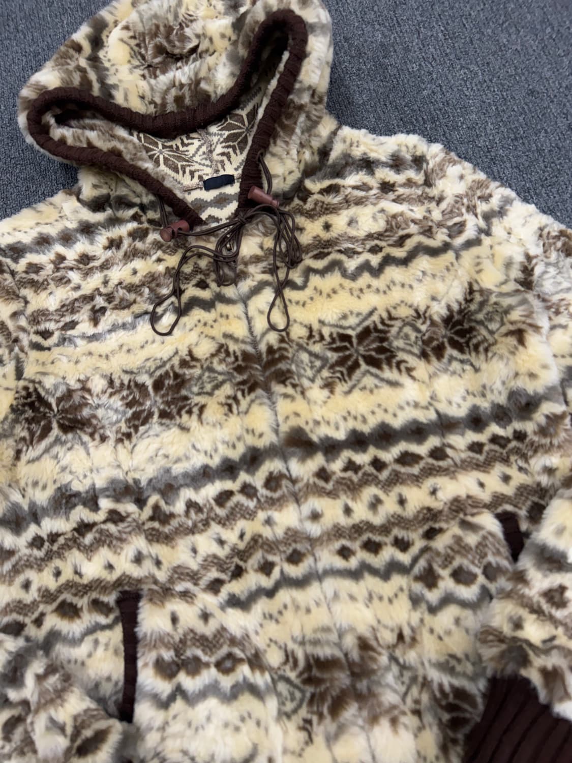 M)Japnese vintage 노르딕 패턴 플리스 후드 자켓 상품이미지2