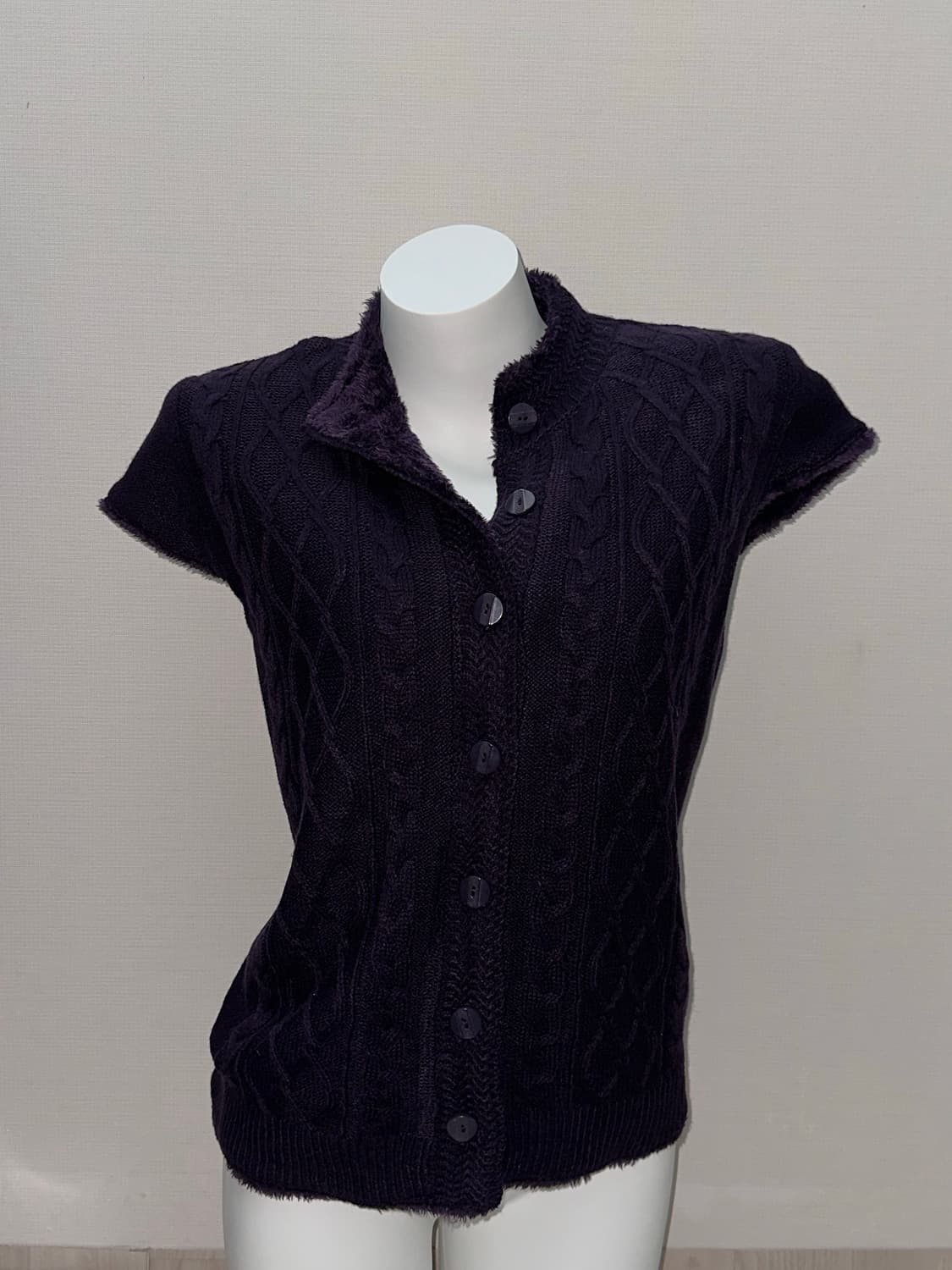 빈티지 퍼플 퍼 반팔 가디건 상품이미지5