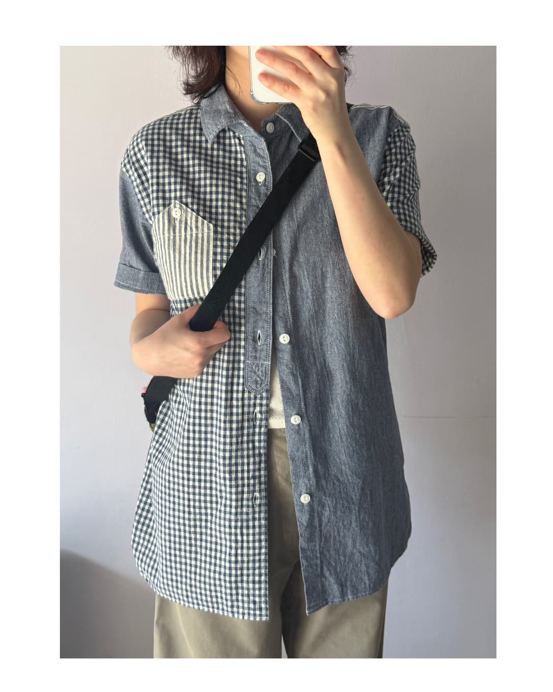 일본빈티지 깅엄체크 반팔셔츠 made in japan 상품이미지4