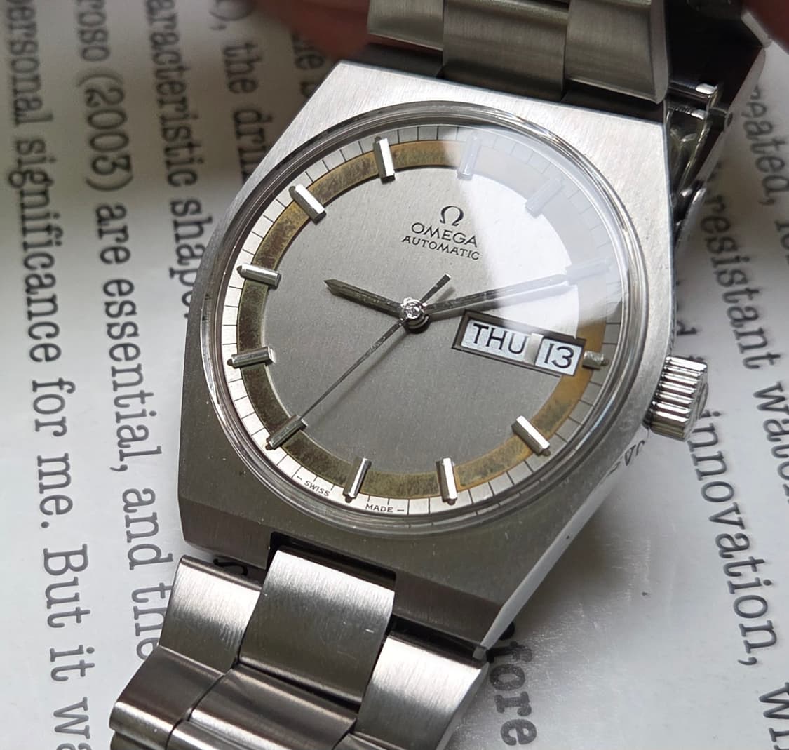 레어] 빈티지 오메가 제네브 데이데이트 희귀 동심원 다이얼 통줄 브레이슬 상품이미지2