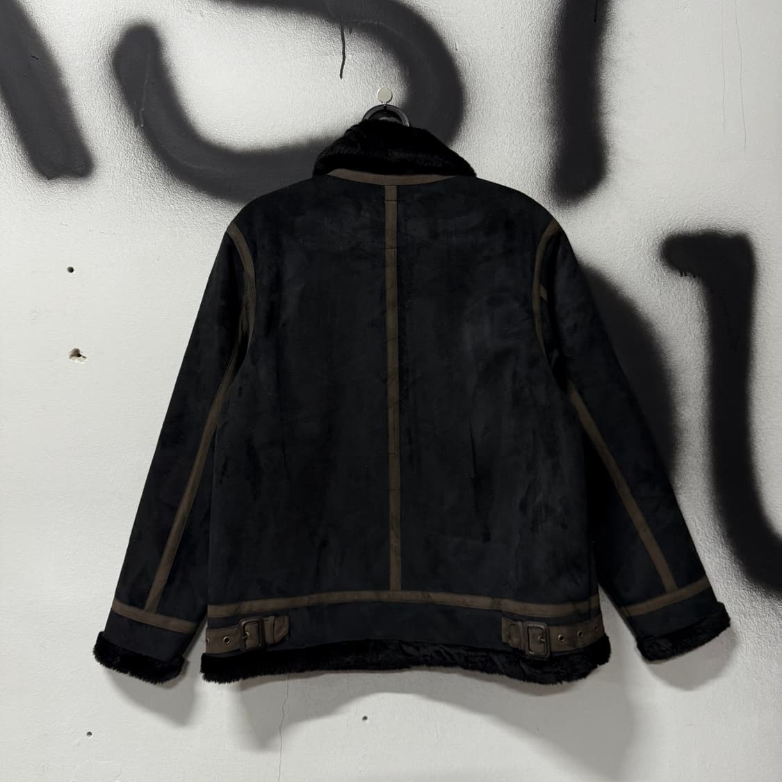 VTG 빈티지 올블랙 스웨이드 가죽 배색 무스탕 자켓 상품이미지2