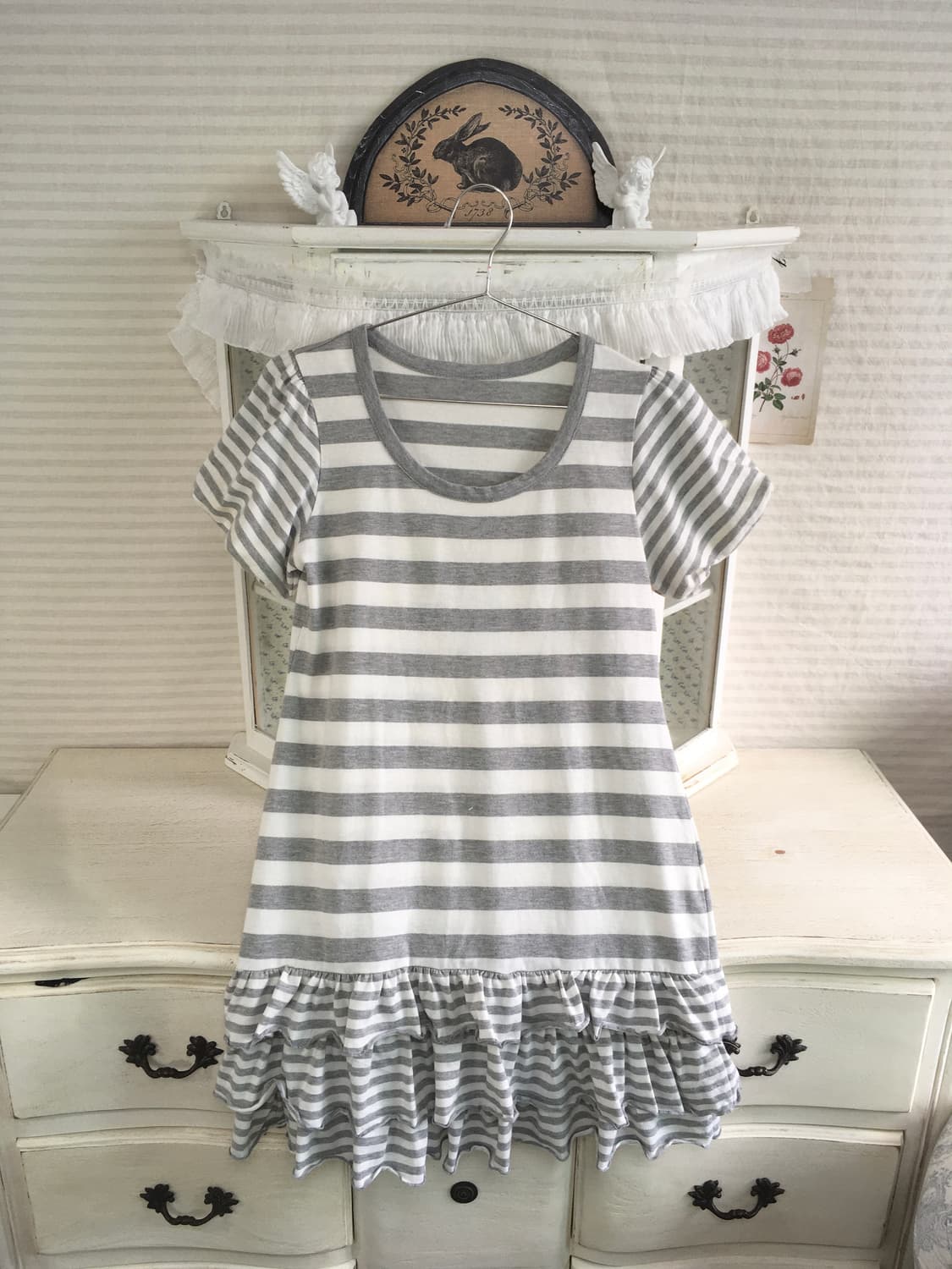 jpn vintage lovely puff stripe frill top 상품이미지5