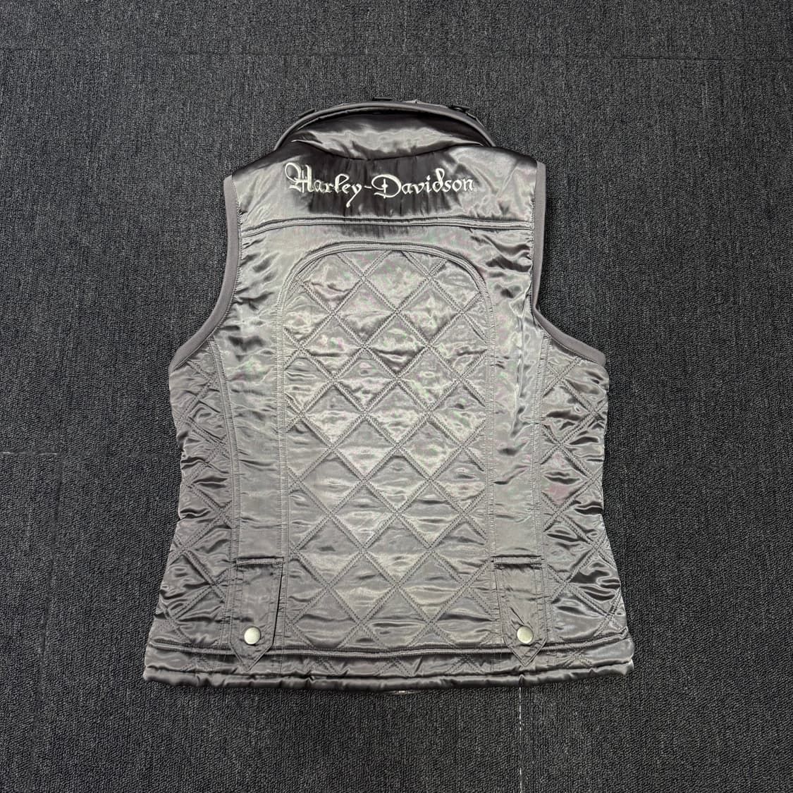 할리데이비슨 크롬 실버 바이커 후드 퀼팅조끼 상품이미지2