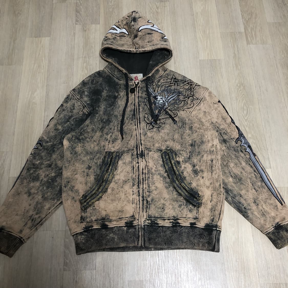 (XL) 00's 칸지 컬렉션 하드 워시드 그런지 그래피티 후드 집업  상품이미지2