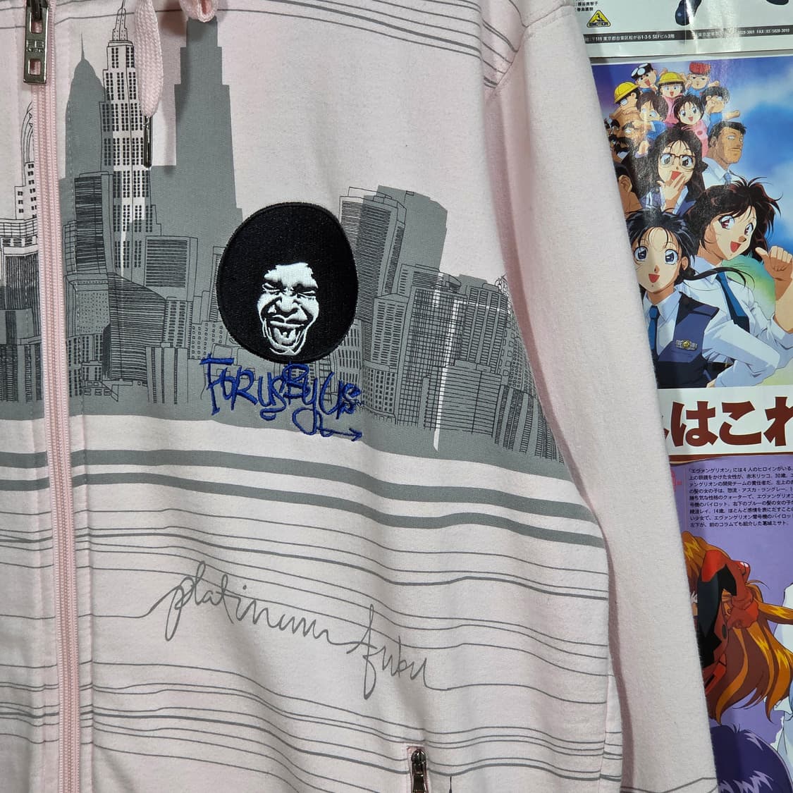 후부 핑크 그레이 프린팅 올드스쿨 오버핏 후드 집업 상품이미지4