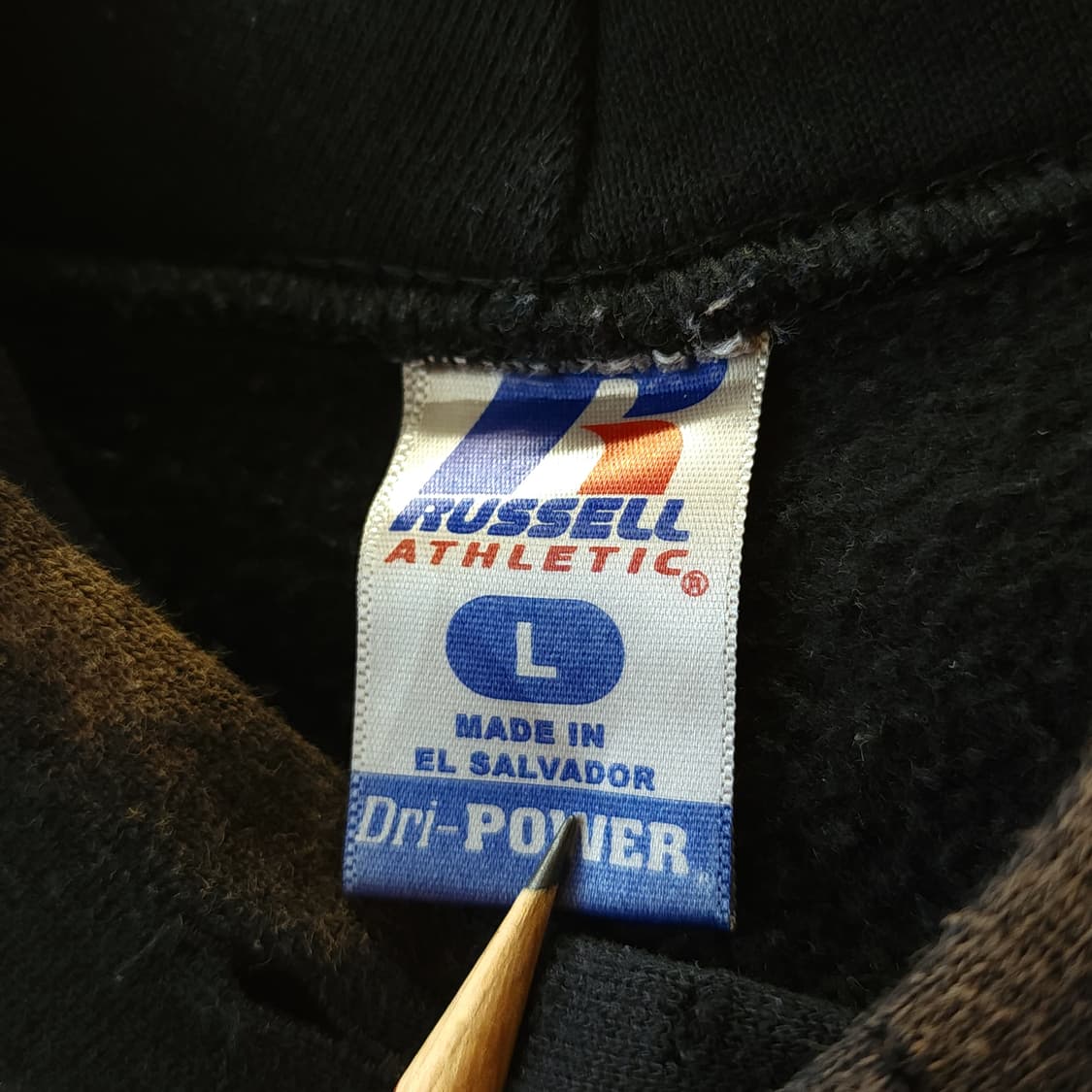 90s 러셀 후드 빈티지 스웻셔츠 러셀 썬페이딩 블랙 uk자수 L 상품이미지5