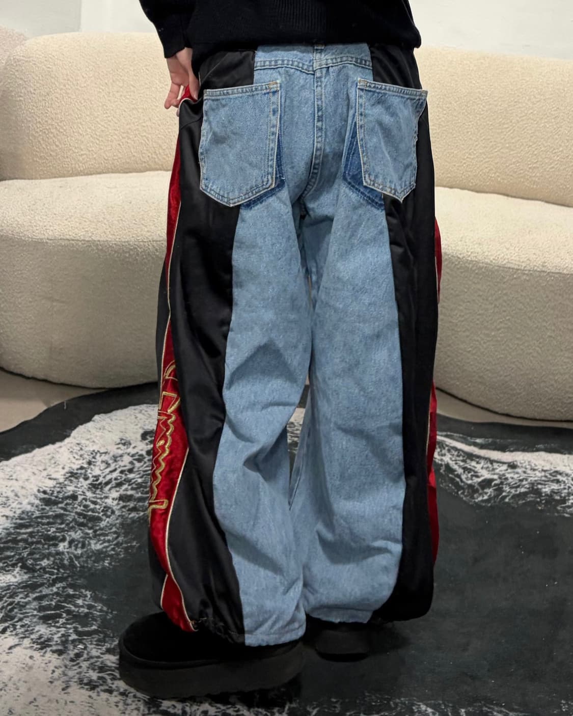 90s Champion 데님 믹스 와이드 팬츠 상품이미지4