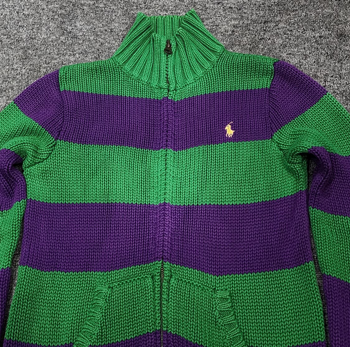 폴로 랄프로렌 빈티지 럭비 단가라 니트 집업 걸스XL 상품이미지3