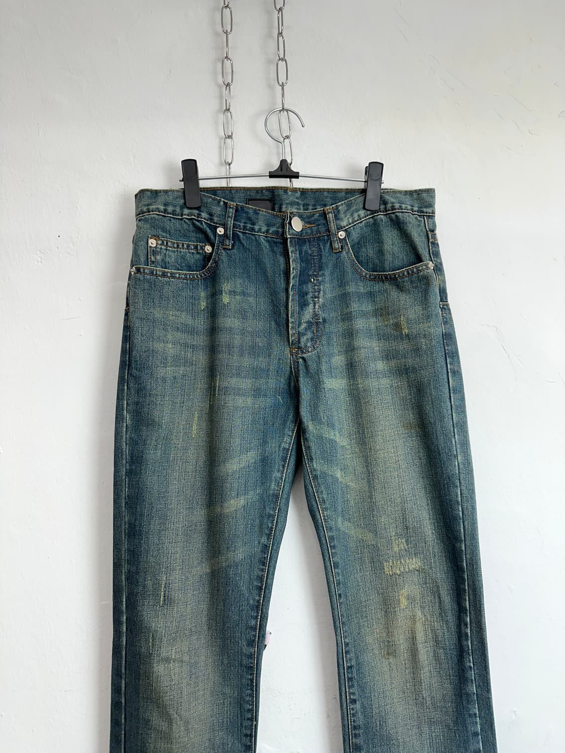Indigo Wash Distressed Straight Denim 상품이미지7