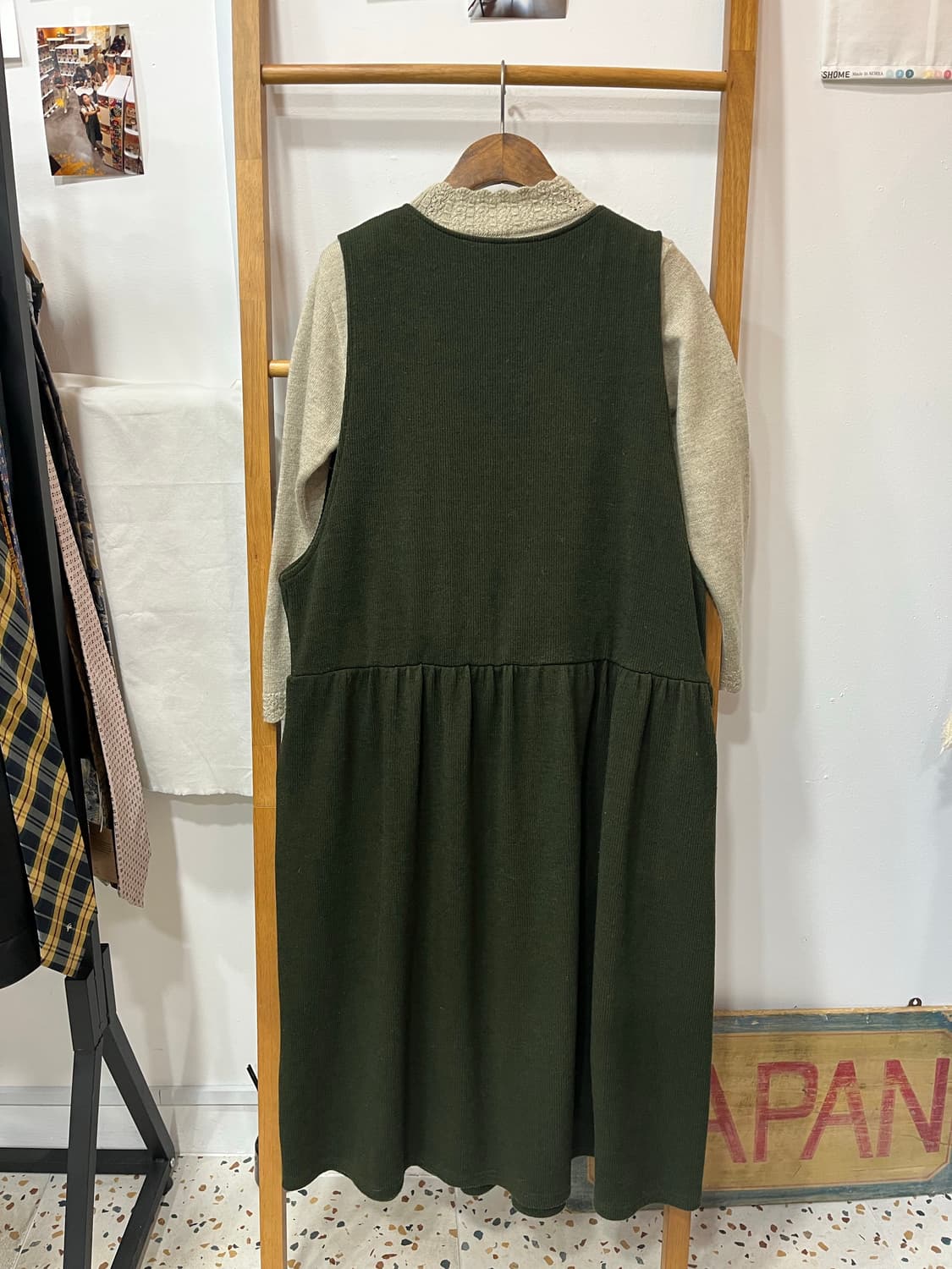 (japanese)모리룩-빈티지 무드 단추 니트 & 조끼 원피스 상품이미지2