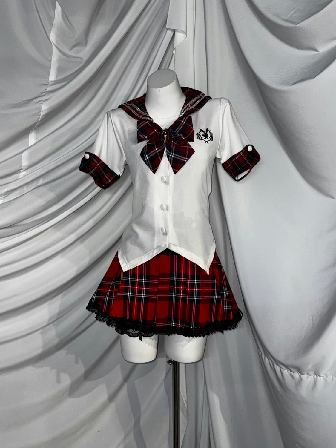 플레이보이 캐캐체아무깔 유일매물 레드체크 펑크프레피 코디세트 상품이미지6