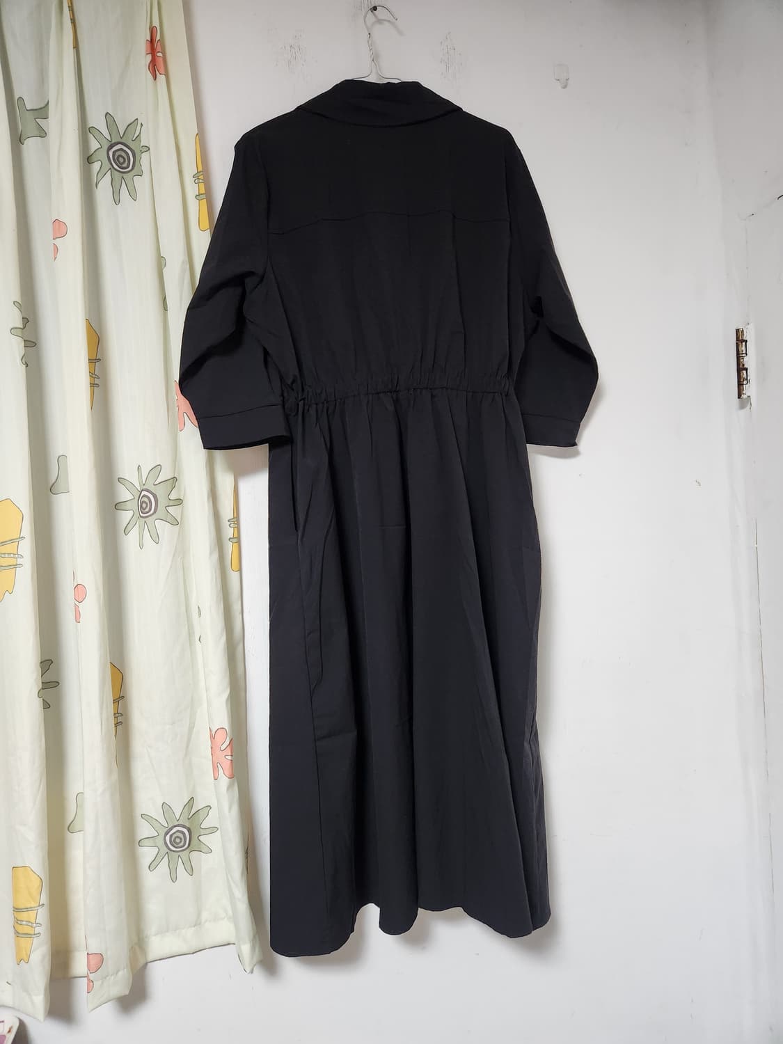 블랙 셔츠형 칠부소매 롱 원피스 트임 77~88 상품이미지2