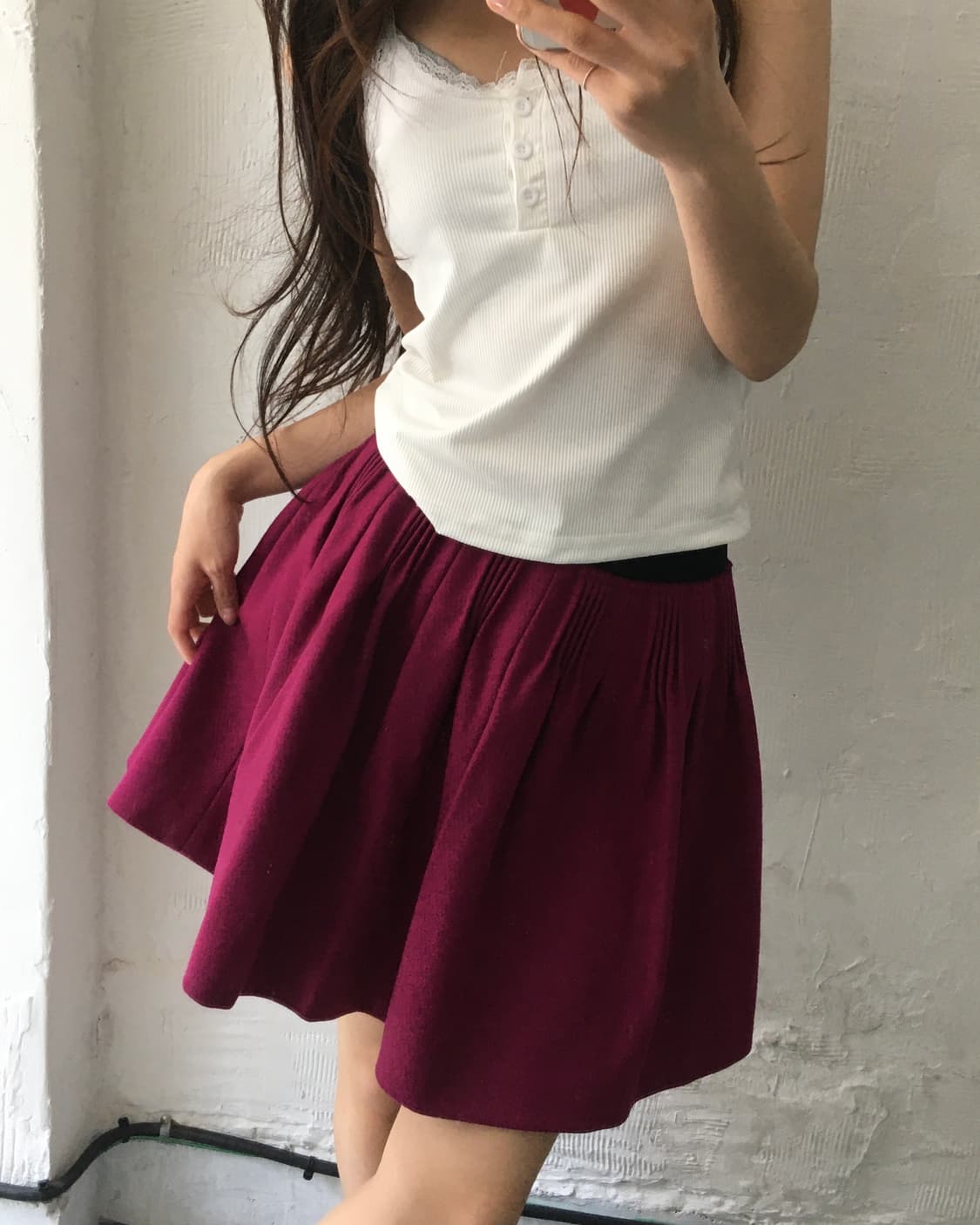 Miu Miu 미우미우 마젠타 컬러 플리츠 미니 울 혼방 스커트 상품이미지1