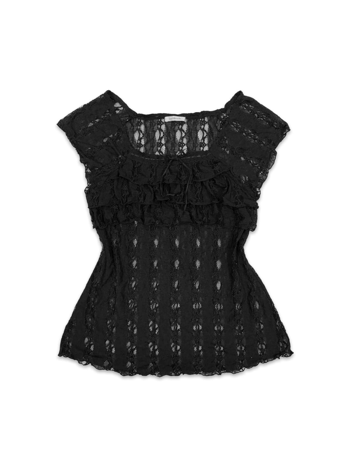 빈티지 Lacifonelli 블랙 레이스 프릴 시루 블라우스 상품이미지1