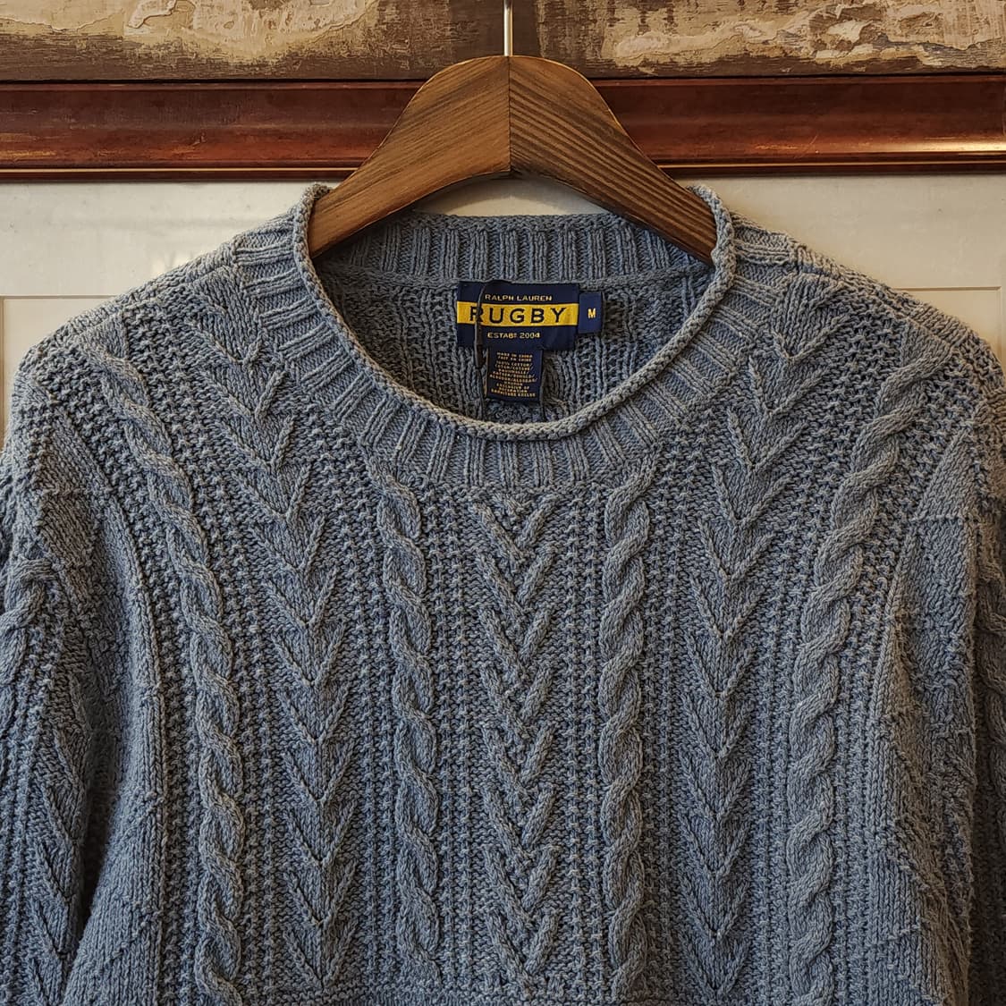 폴로 피셔맨 니트 데미지 디테일 패치워킹 인디고 블루 m 상품이미지4