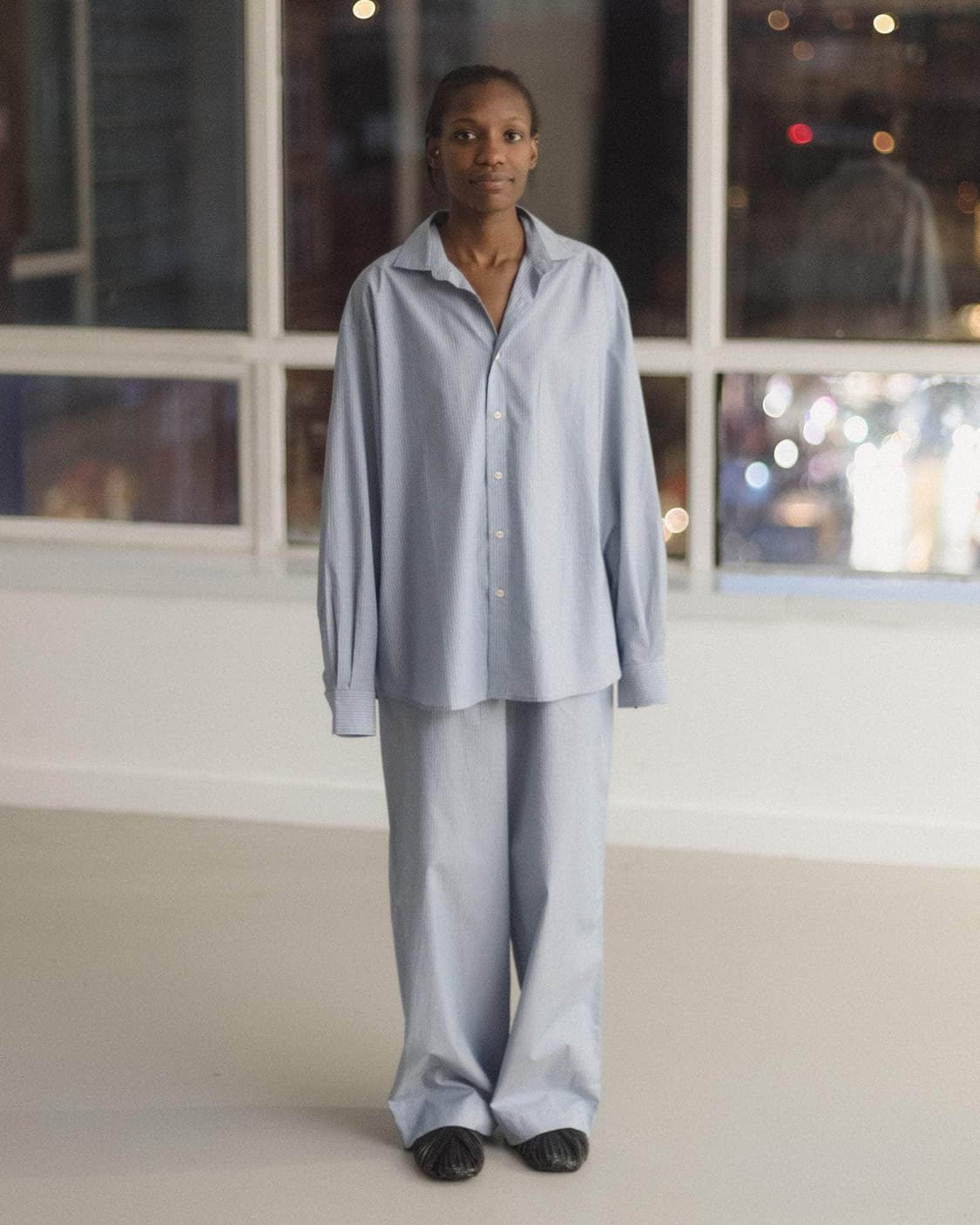 [XS,S,M]베이스레인지 Claude 오가닉 스트라이프 팬츠/블루 상품이미지3