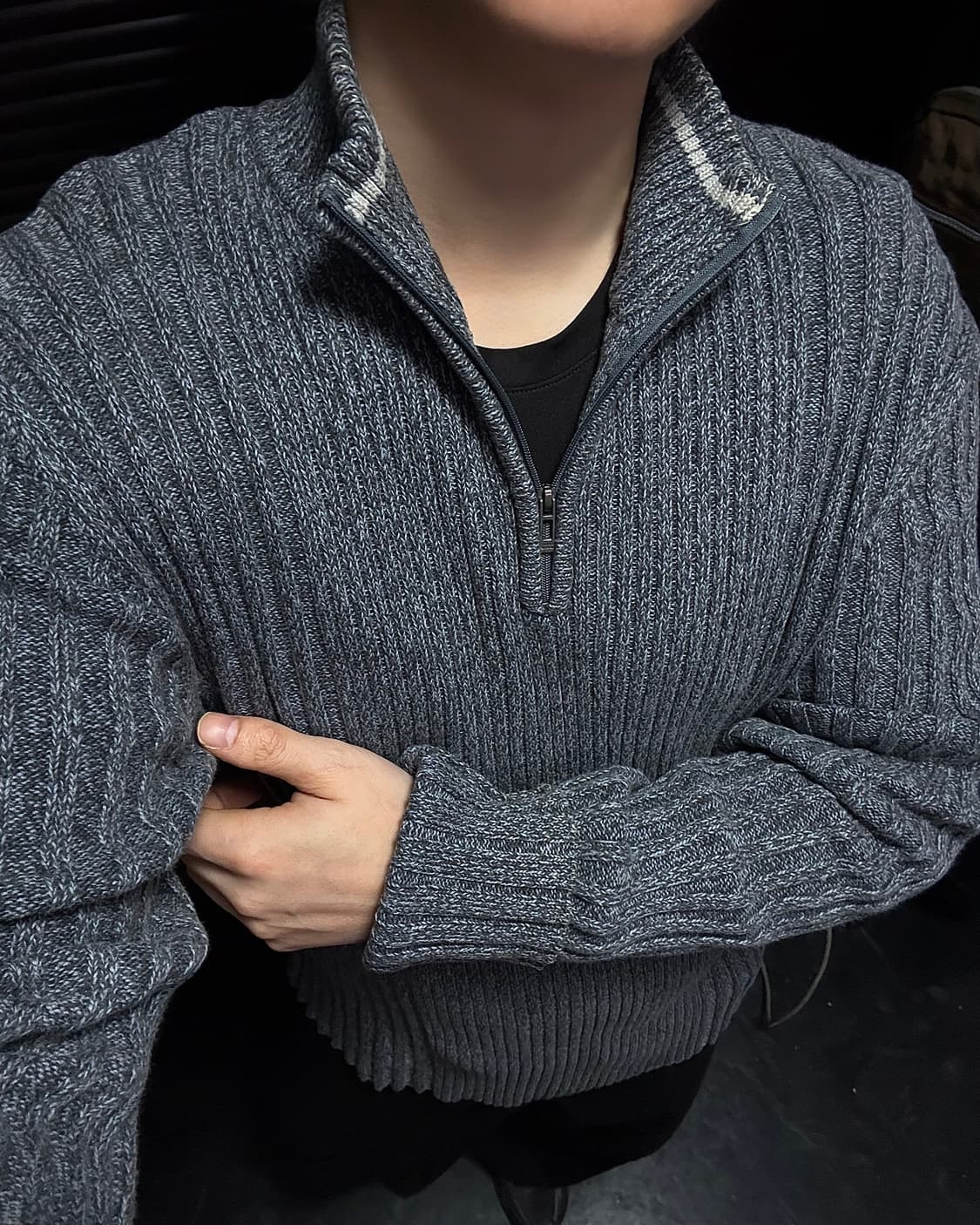 DKNY 도나카란 하늘색 보카시 반집업 긴팔 골지 니트 L 100 펑크 상품이미지1