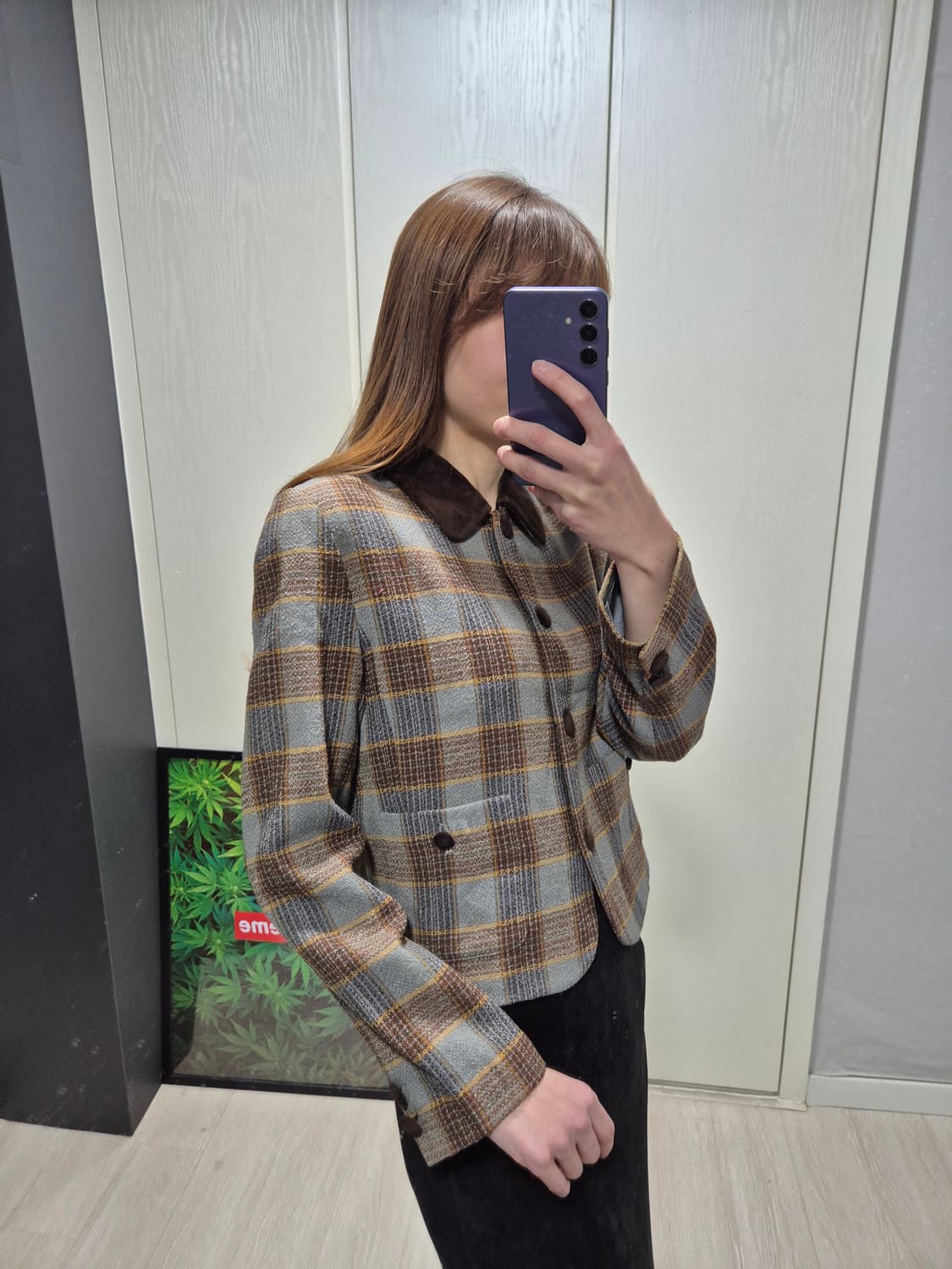 조스포츠 체크 카라벨벳 자켓 브라운 상품이미지9