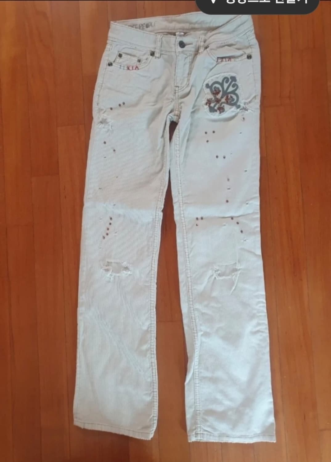 프리피플 자수 코듀로이 데미지 빈티지 면바지 상품이미지1