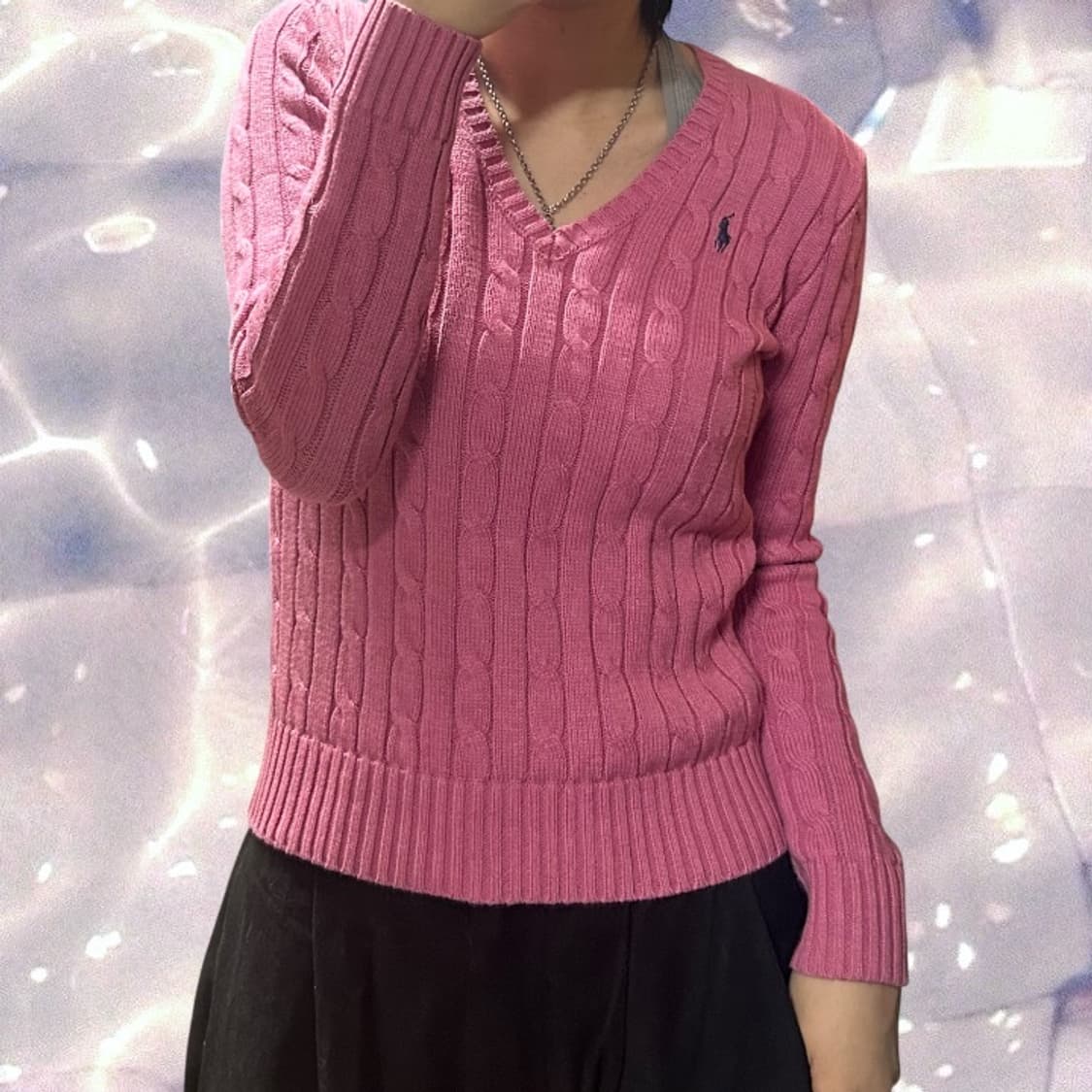 폴로 랄프로렌 신형 브이넥 꽈배기 니트 핑크 XS 상품이미지1
