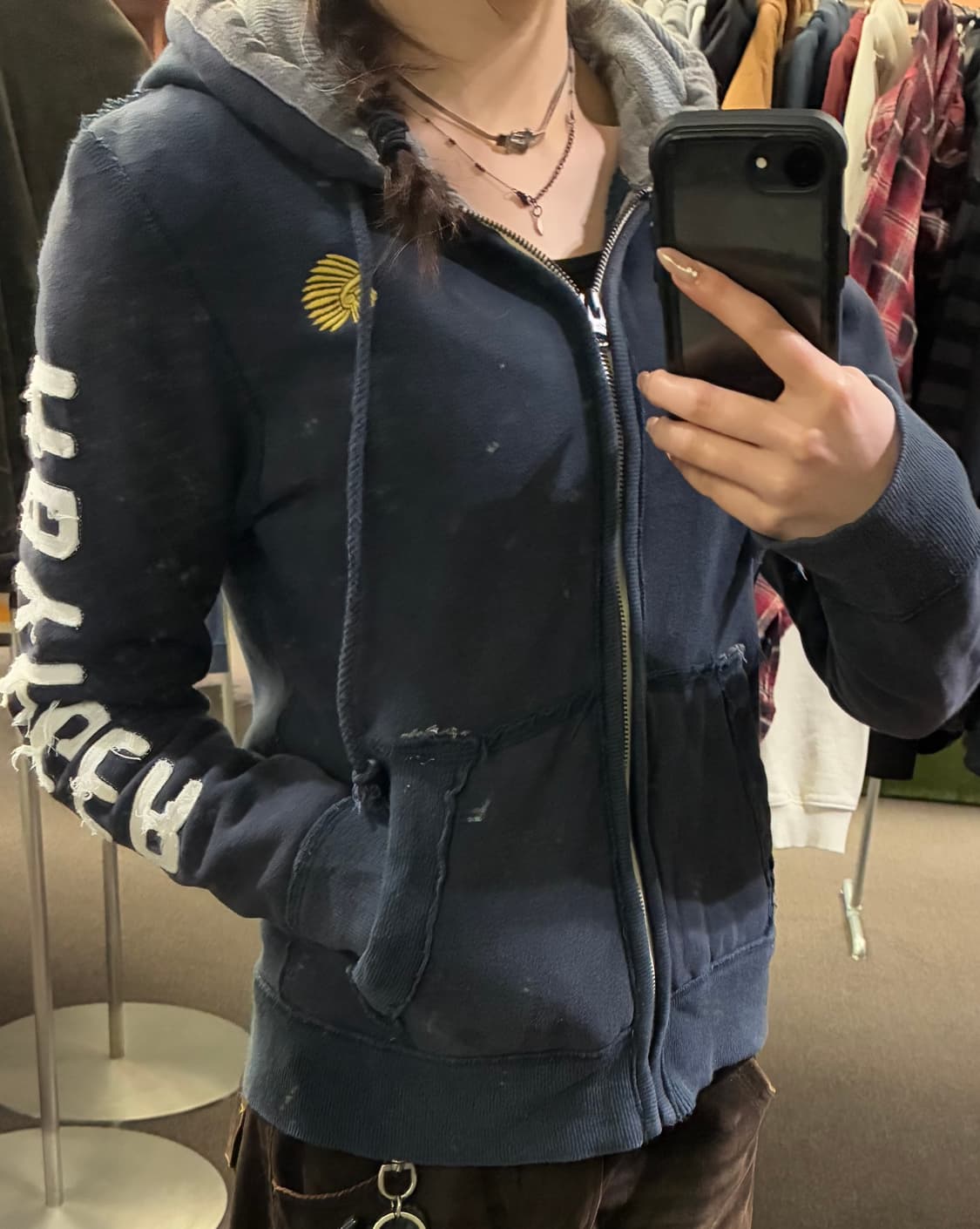 S)Japanese vintage 여성 알파벳 패치 후드 집업 상품이미지1