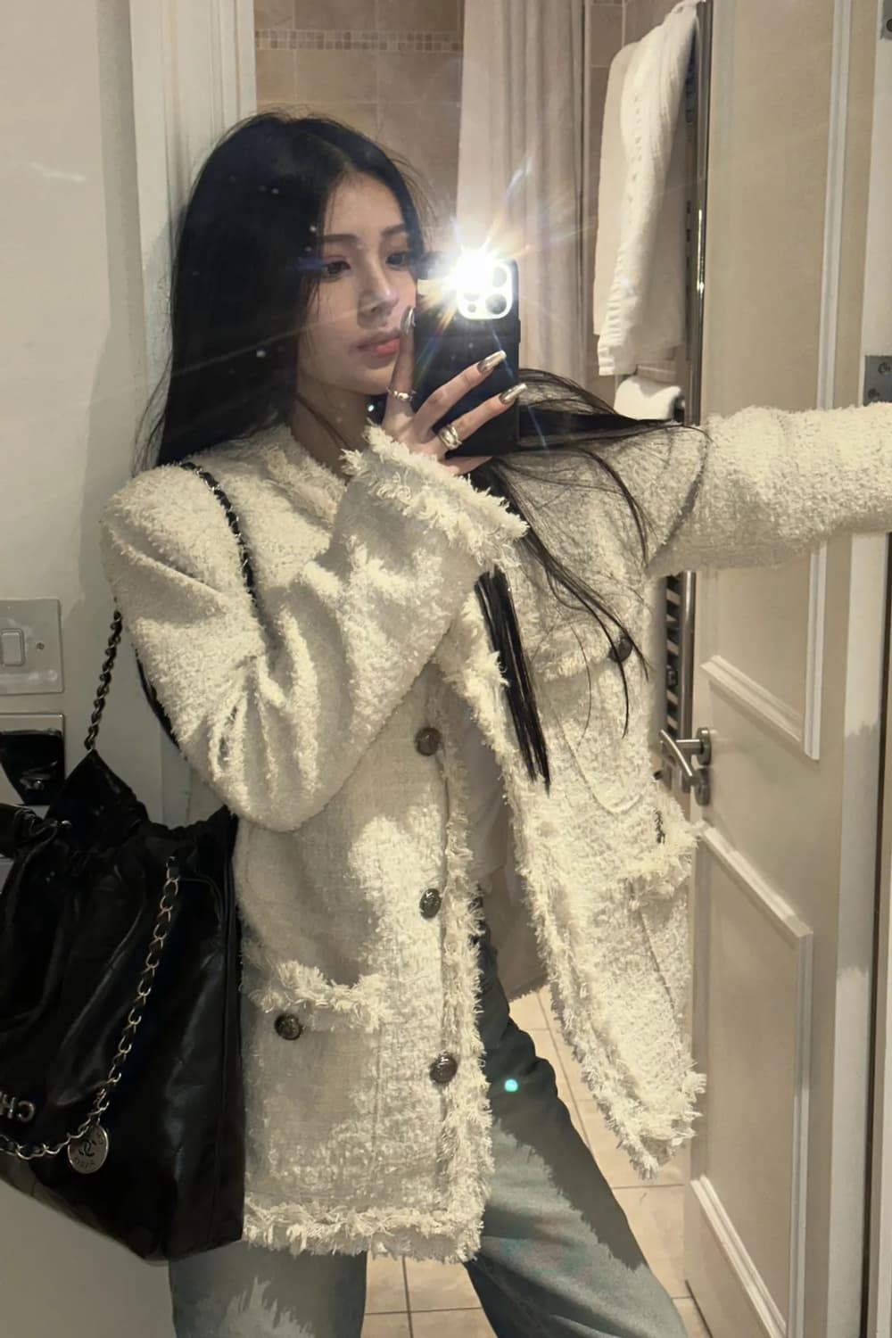 카키포인트 트위드 자켓 아이보리 상품이미지1