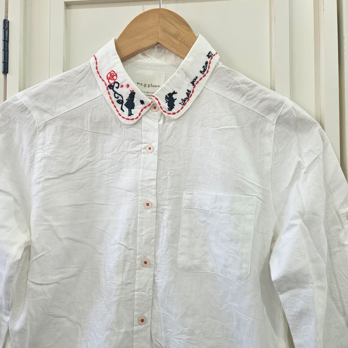 agplus 화이트 자수 카라 셔츠 상품이미지2