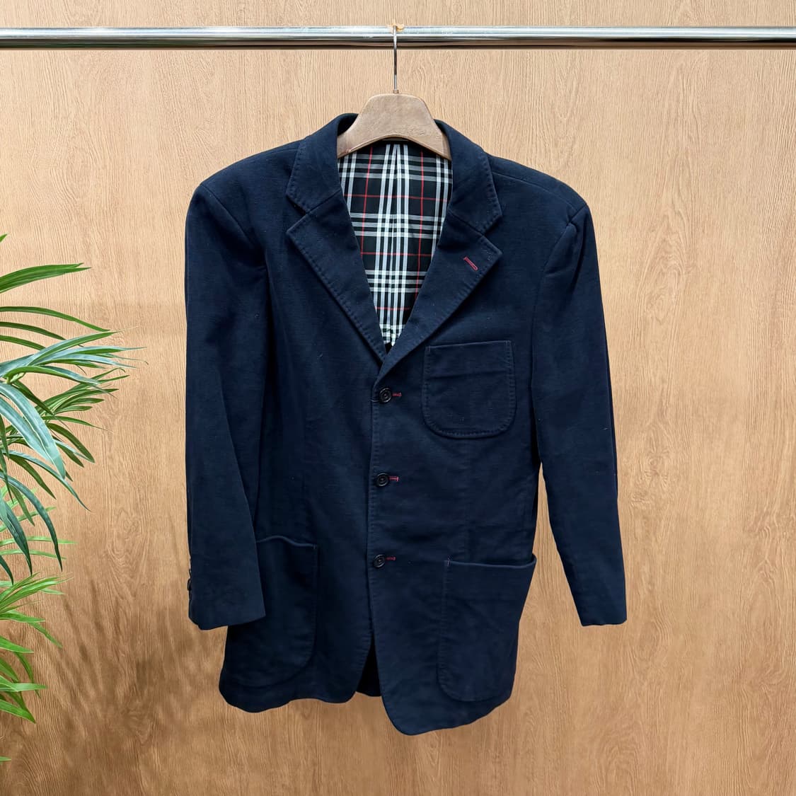 버버리 블랙 라벨 코튼 자켓 테일러드 체크 패턴 라이닝 디테일 네이비 상품이미지1