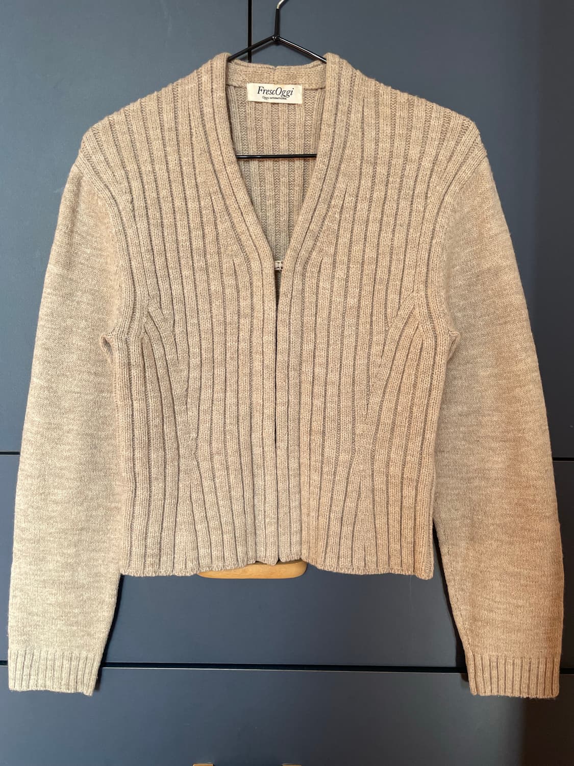 오트밀 그런지 갸루 브이넥 헤비 골지 울니트 가디건 상품이미지1