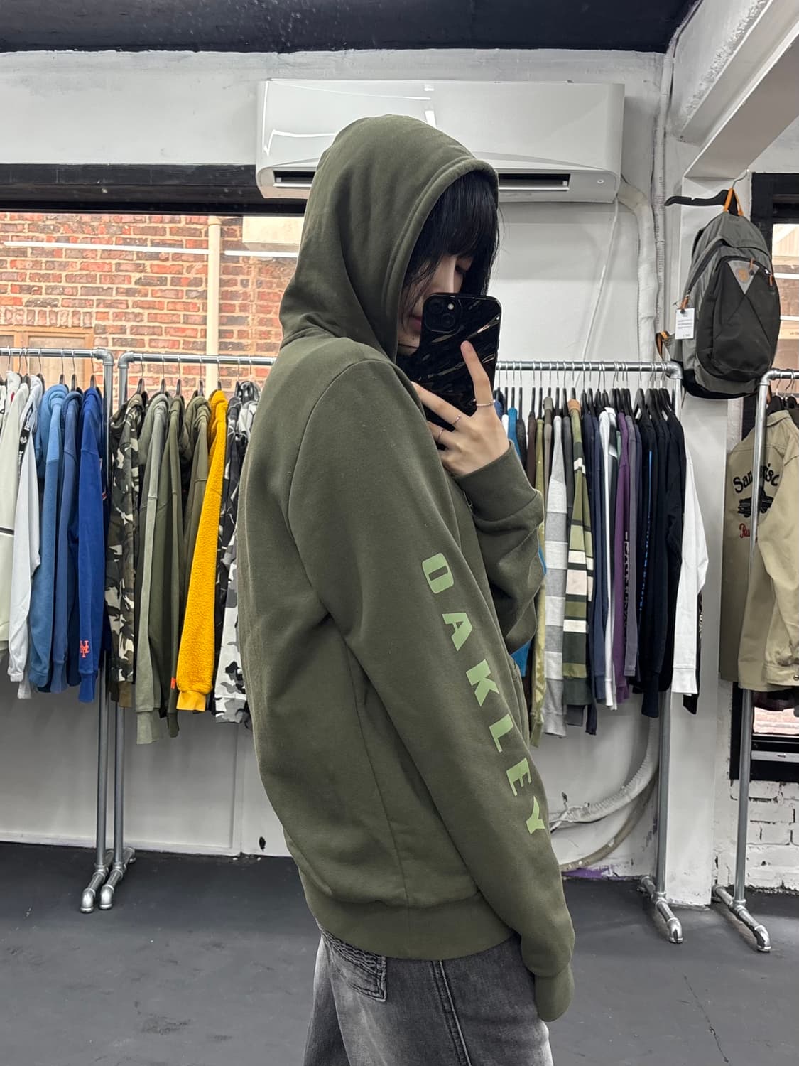 오클리 사이드 로고 커스텀 핏 카키 후드티 상품이미지2