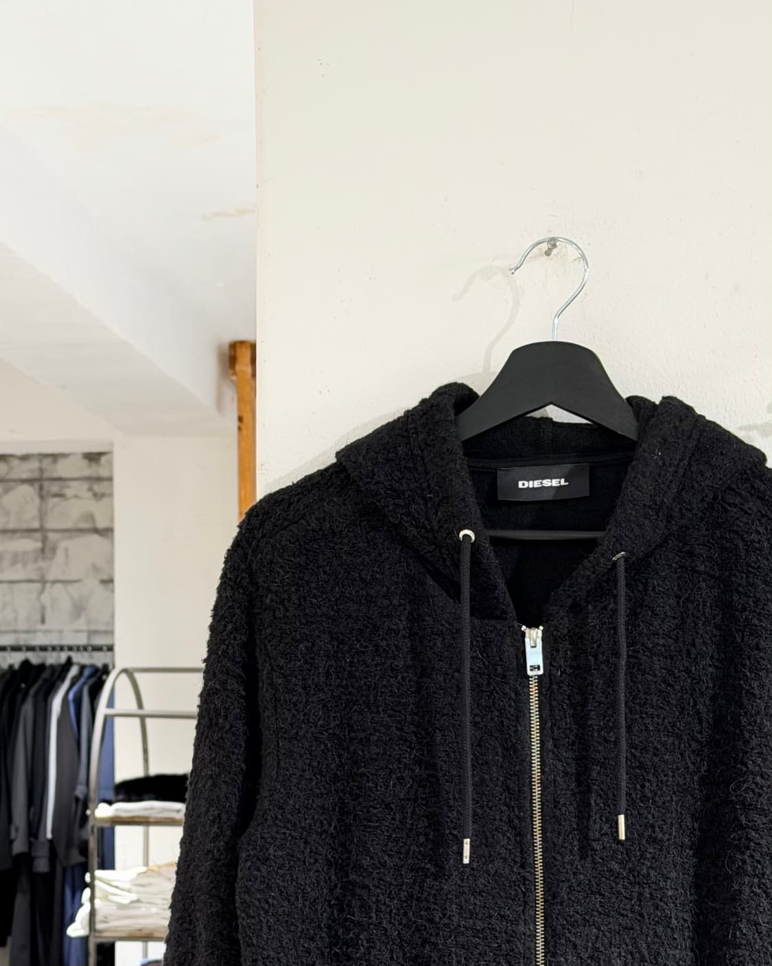 디젤 블랙 테디 플리스 후드 롱 코트  상품이미지2