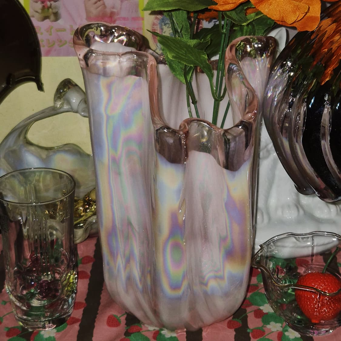 80s 쿠라타 핑크 오로라 산호 대형 꽃병 상품이미지6