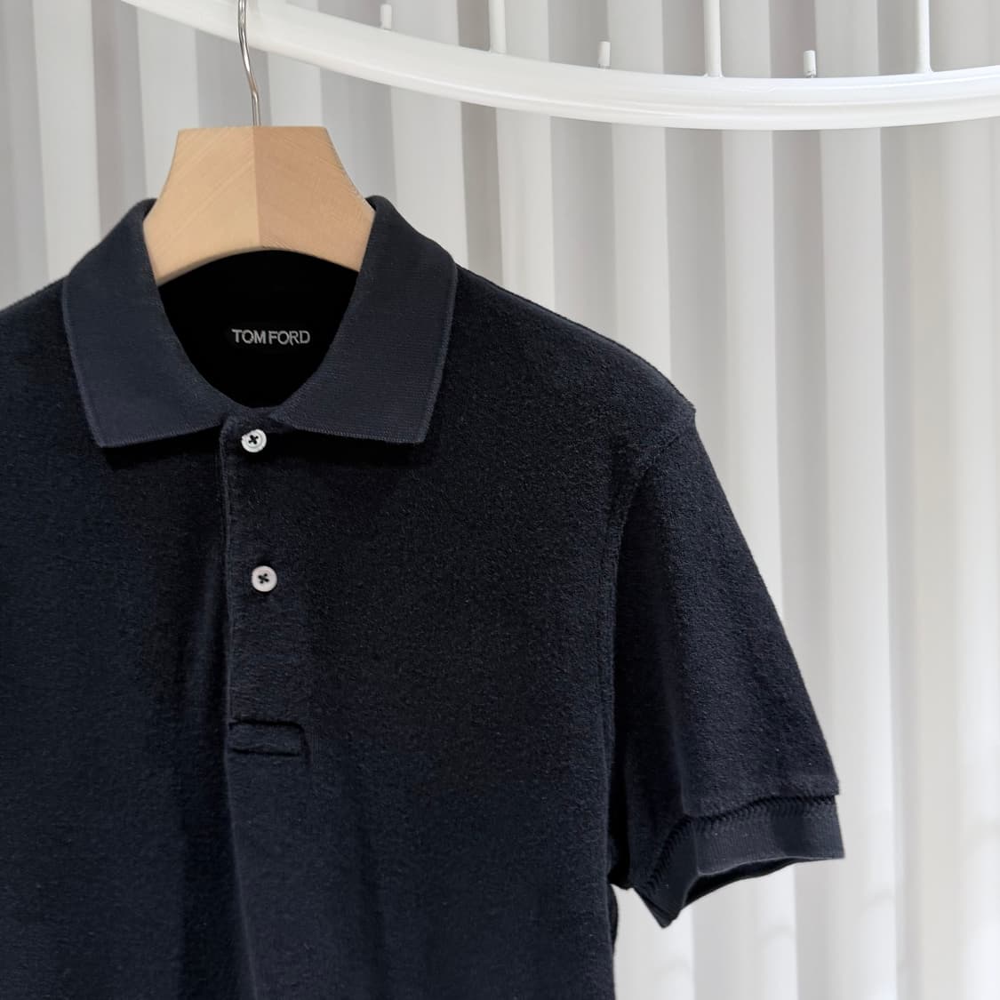 (A+/48) / 톰포드 타월링 테리 코튼 폴로 카라 반팔 티셔츠 블랙 상품이미지4