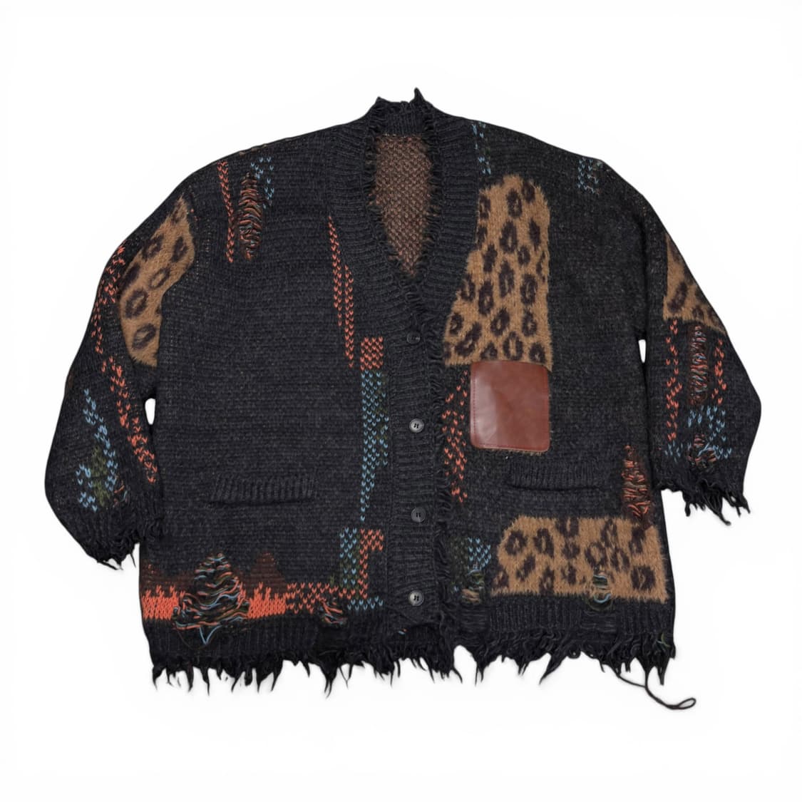 FREE VTG 차콜 레오파드 배색 데미지 자카드 가디건 상품이미지2